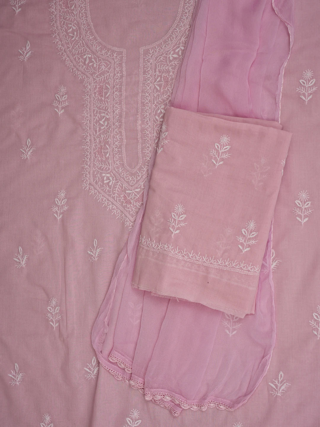 Ada Hand Embroidered Pink Cotton Lucknowi Chikankari Unstitched Suit Piece 01A762995