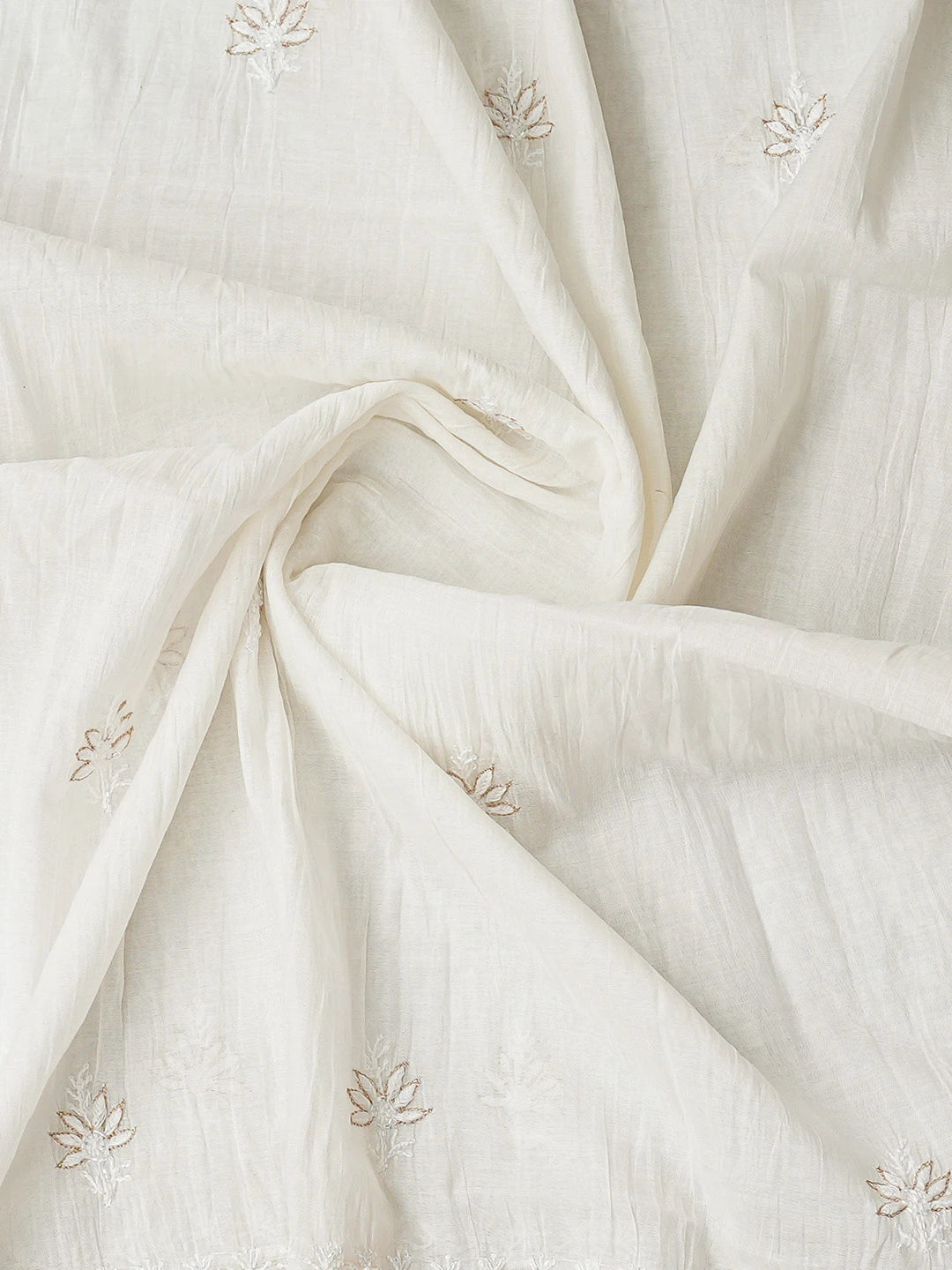 Ada Hand Embroidered Floral White Chanderi Lucknowi Chikankari Semi-stitched Kurta Dupatta Set With Cutdana Work  01A785331