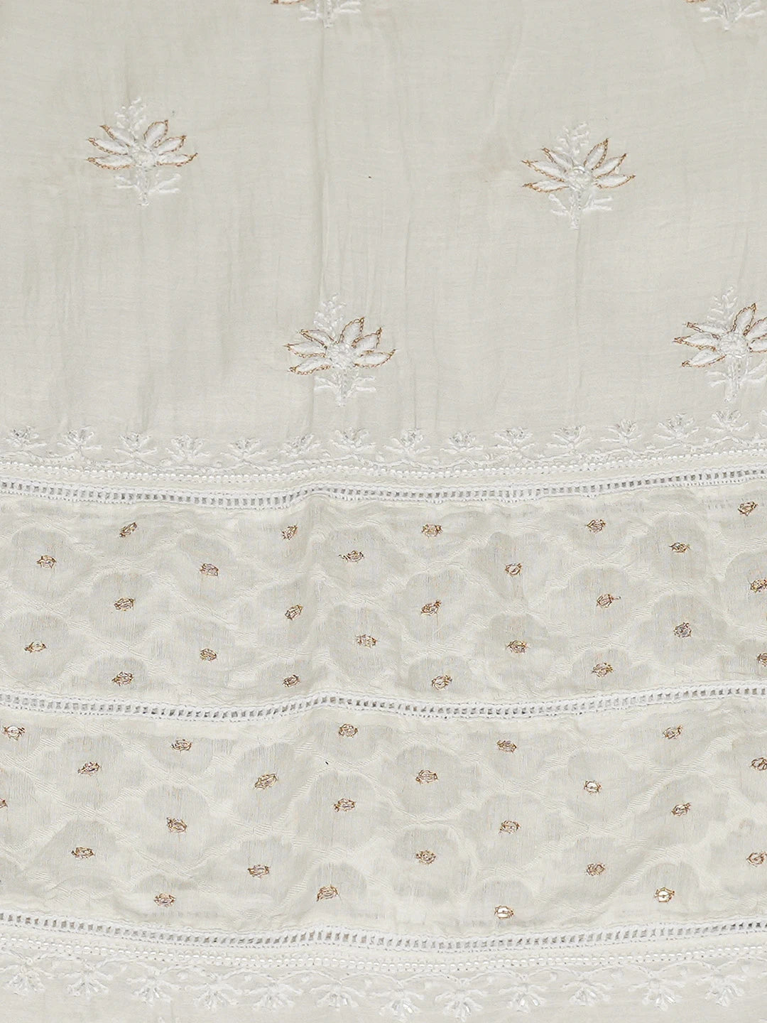 Ada Hand Embroidered Floral White Chanderi Lucknowi Chikankari Semi-stitched Kurta Dupatta Set With Cutdana Work  01A785331