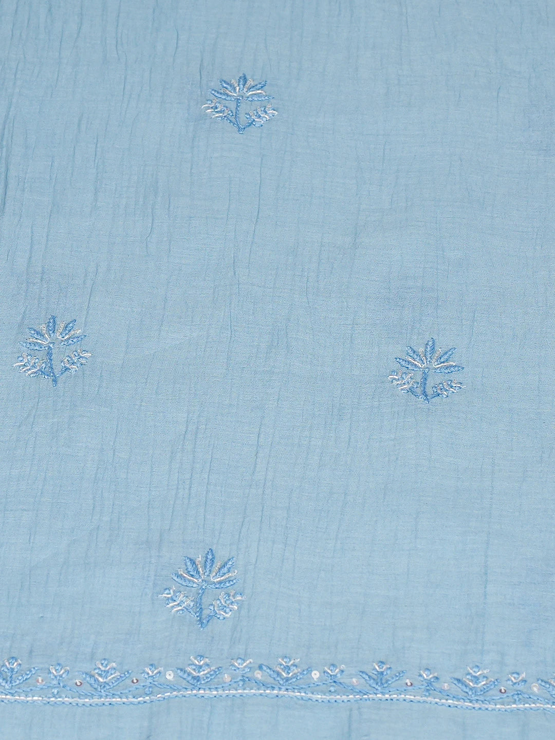 Ada Hand Embroidered Columbia Blue Chanderi Lucknowi Chikankari Unstitched Kurta Dupatta Set With Cutdana Work 01A762782