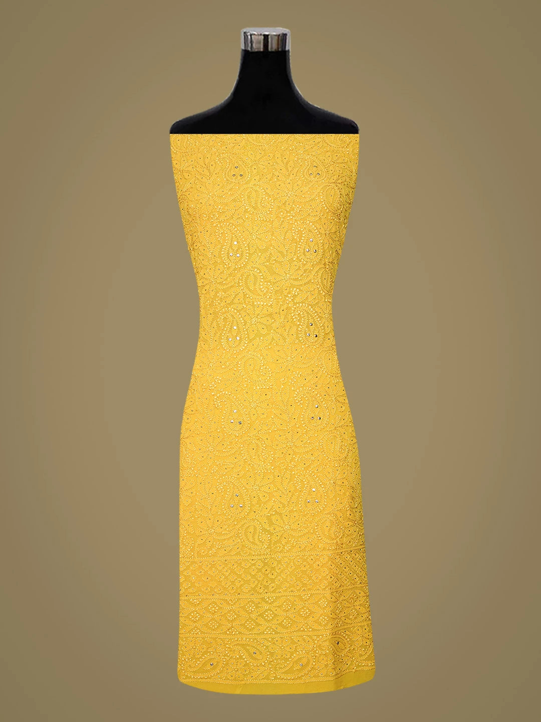 Ada Hand Embroidered Yellow Viscose Georgette Lucknowi Chikankari Unstitched Kurta Dupatta Set With Mukaish Work 01A666060