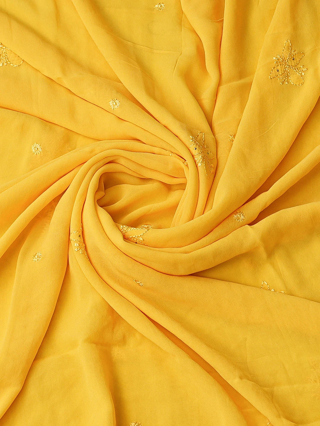 Ada Hand Embroidered Yellow Viscose Georgette Lucknowi Chikankari Unstitched Kurta Dupatta Set With Mukaish Work 01A666060