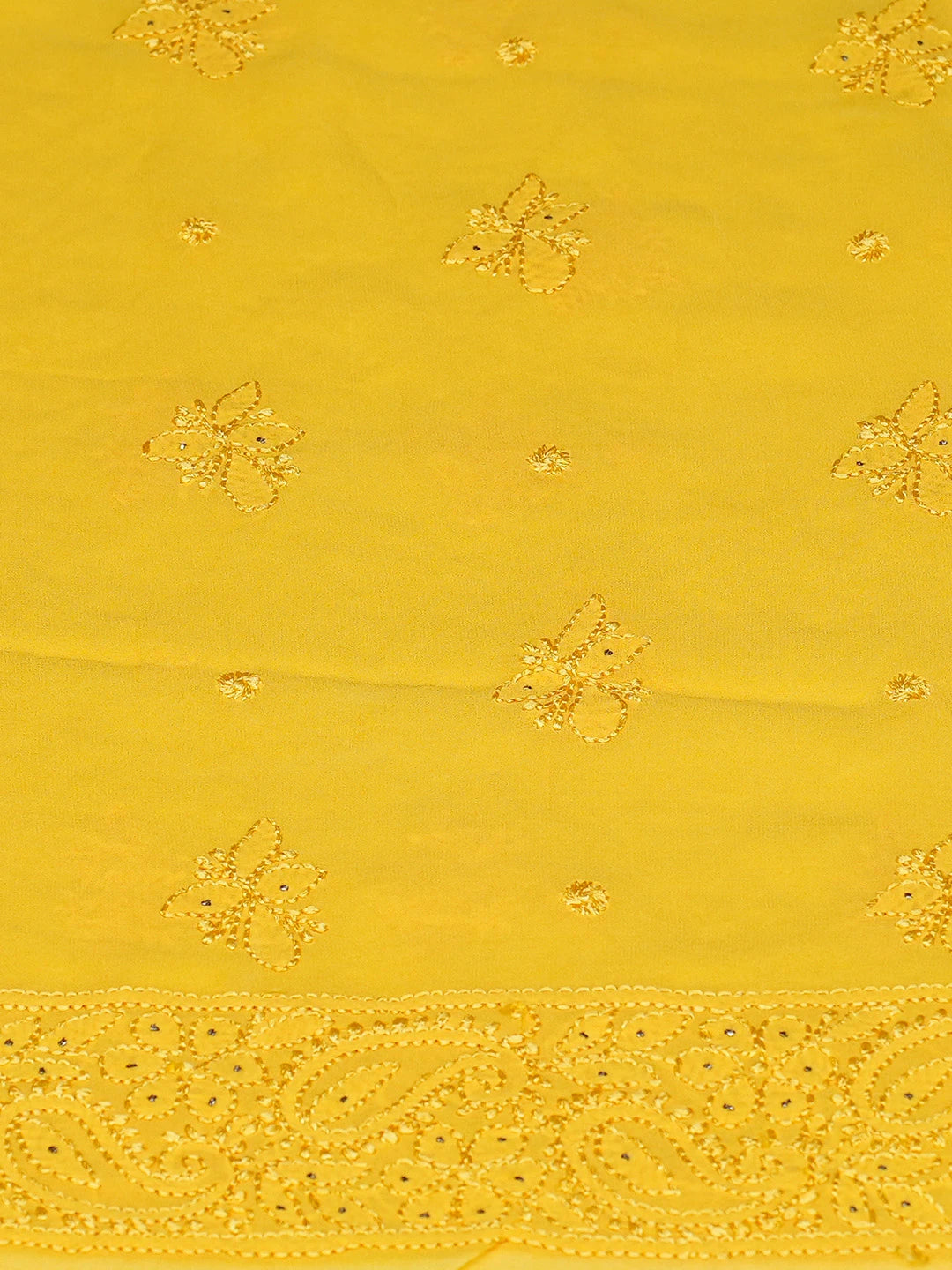 Ada Hand Embroidered Yellow Viscose Georgette Lucknowi Chikankari Unstitched Kurta Dupatta Set With Mukaish Work 01A666060