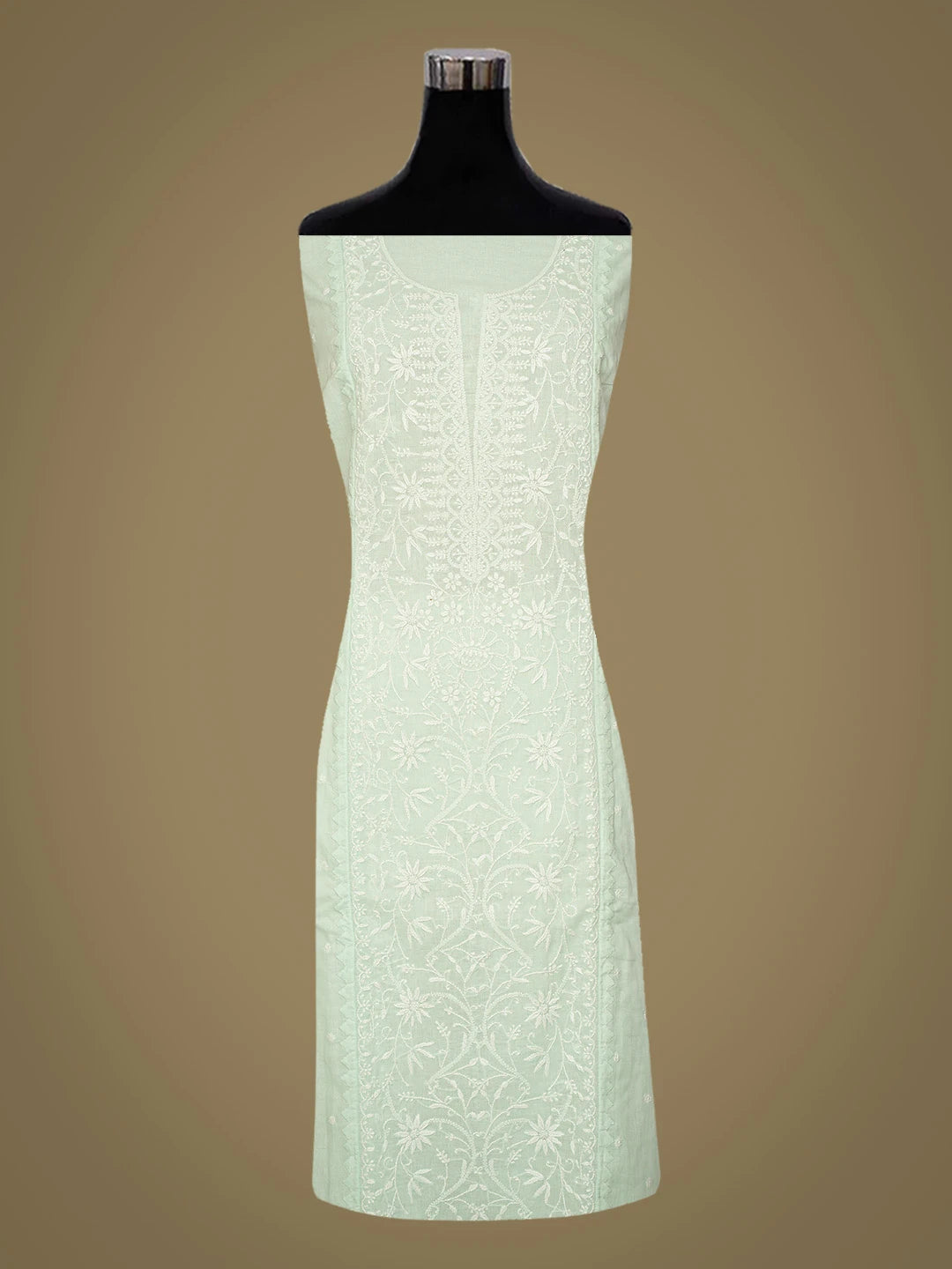Ada Hand Embroidered Light Sea Green Cotton Lucknowi Chikankari Semi-Stitched Kurta Dupatta Set 01A657594