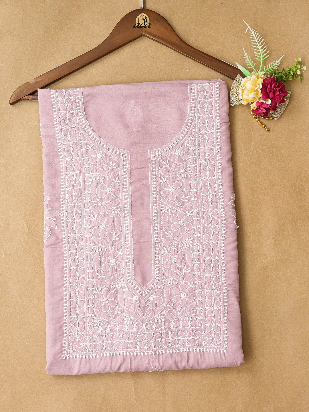 Ada Hand Embroidered Mauve Cotton Lucknowi Chikankari Unstitched Kurta Piece 01A772857