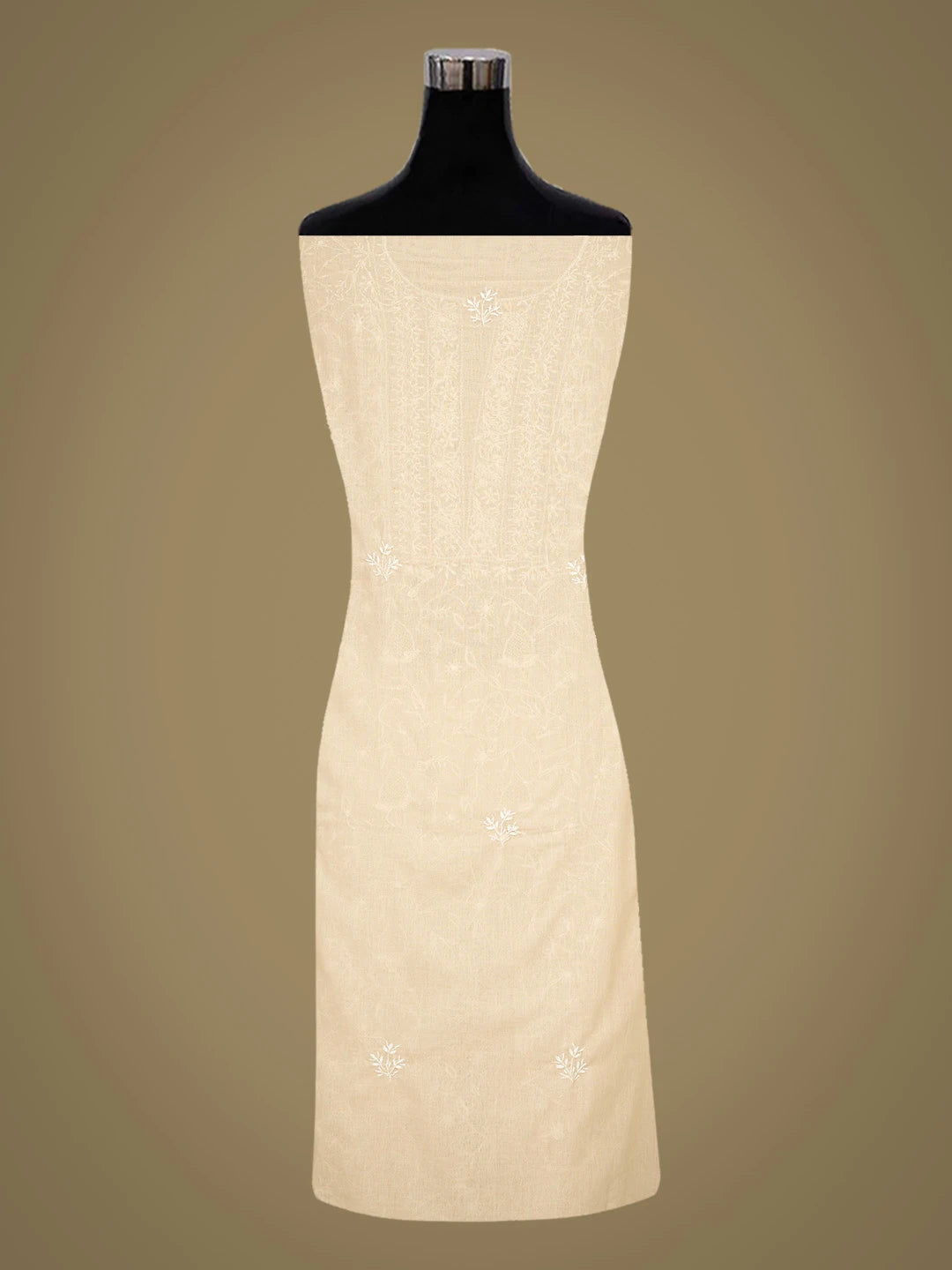 Ada Hand Embroidered Fawn Cotton Lucknowi Chikankari Unstitched Kurta Dupatta Set 01A299082