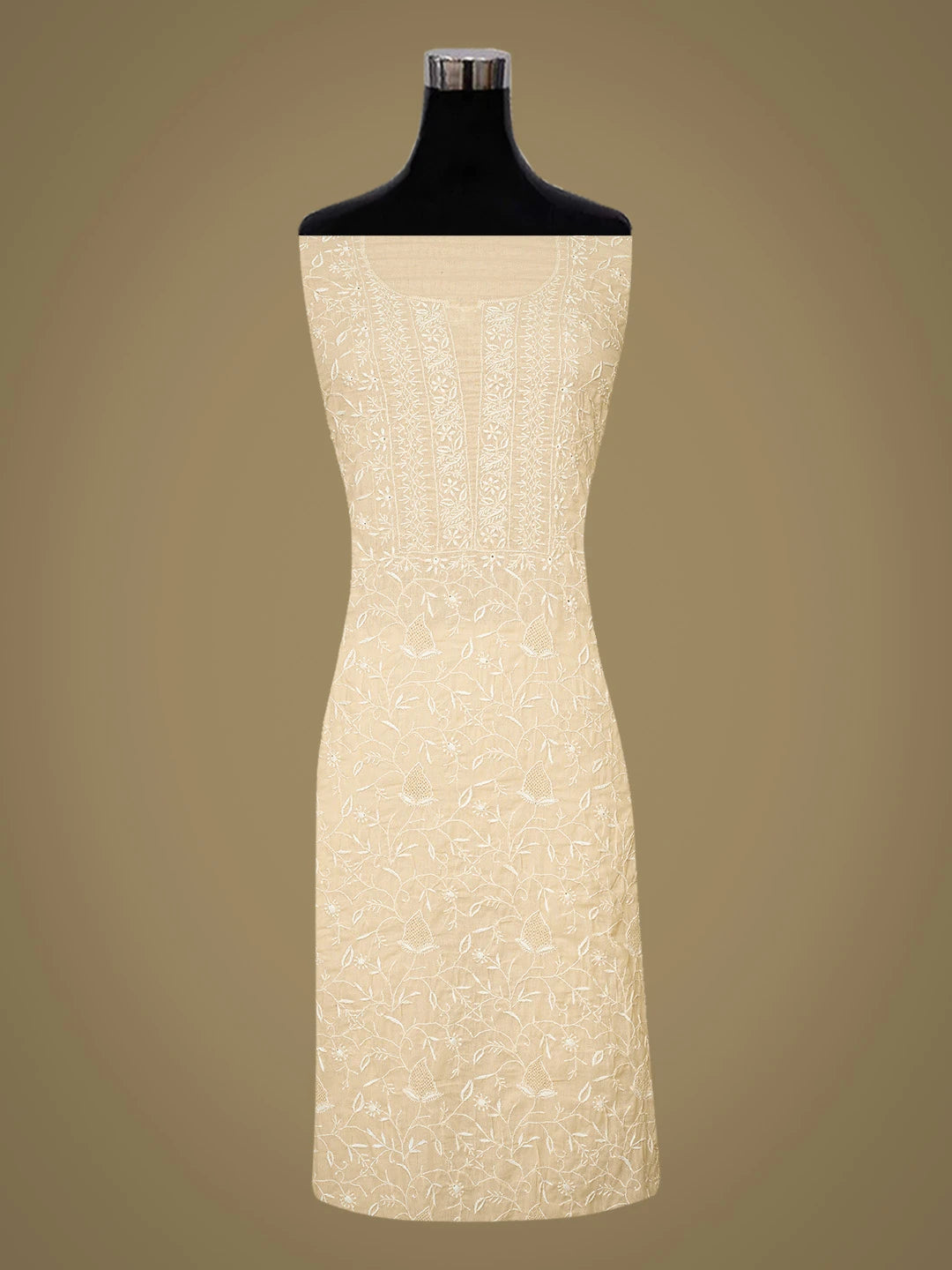 Ada Hand Embroidered Fawn Cotton Lucknowi Chikankari Unstitched Kurta Dupatta Set 01A299082