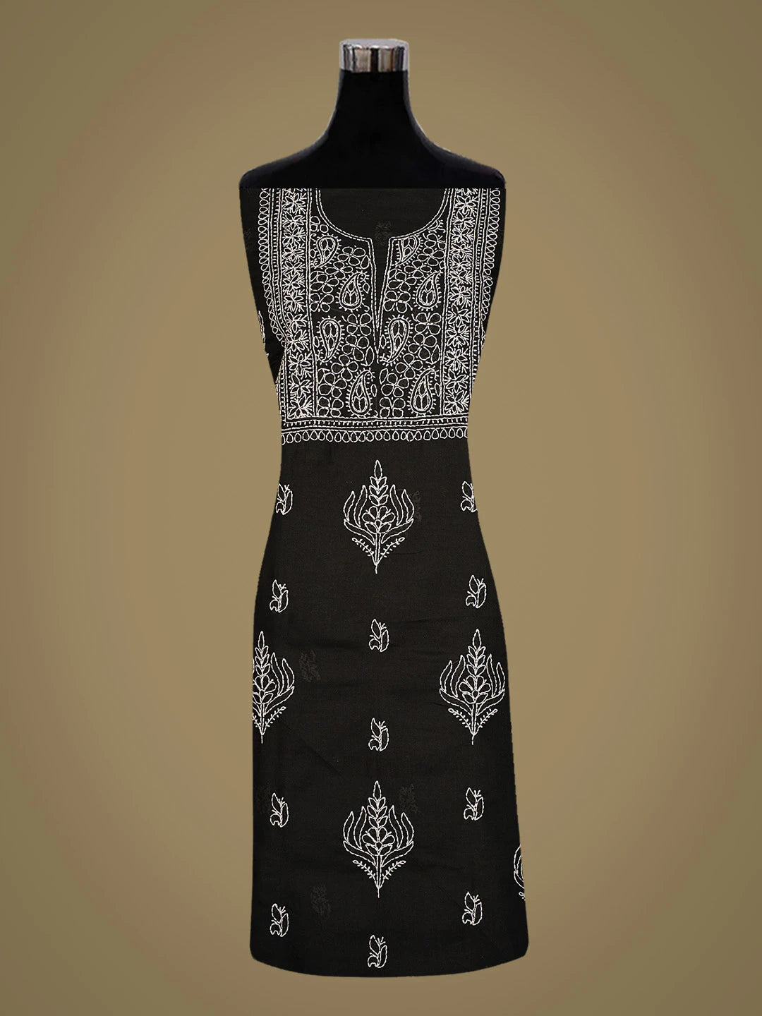 Ada Hand Embroidered Black Cotton Lucknowi Chikankari Unstitched Kurta Piece 01A751784