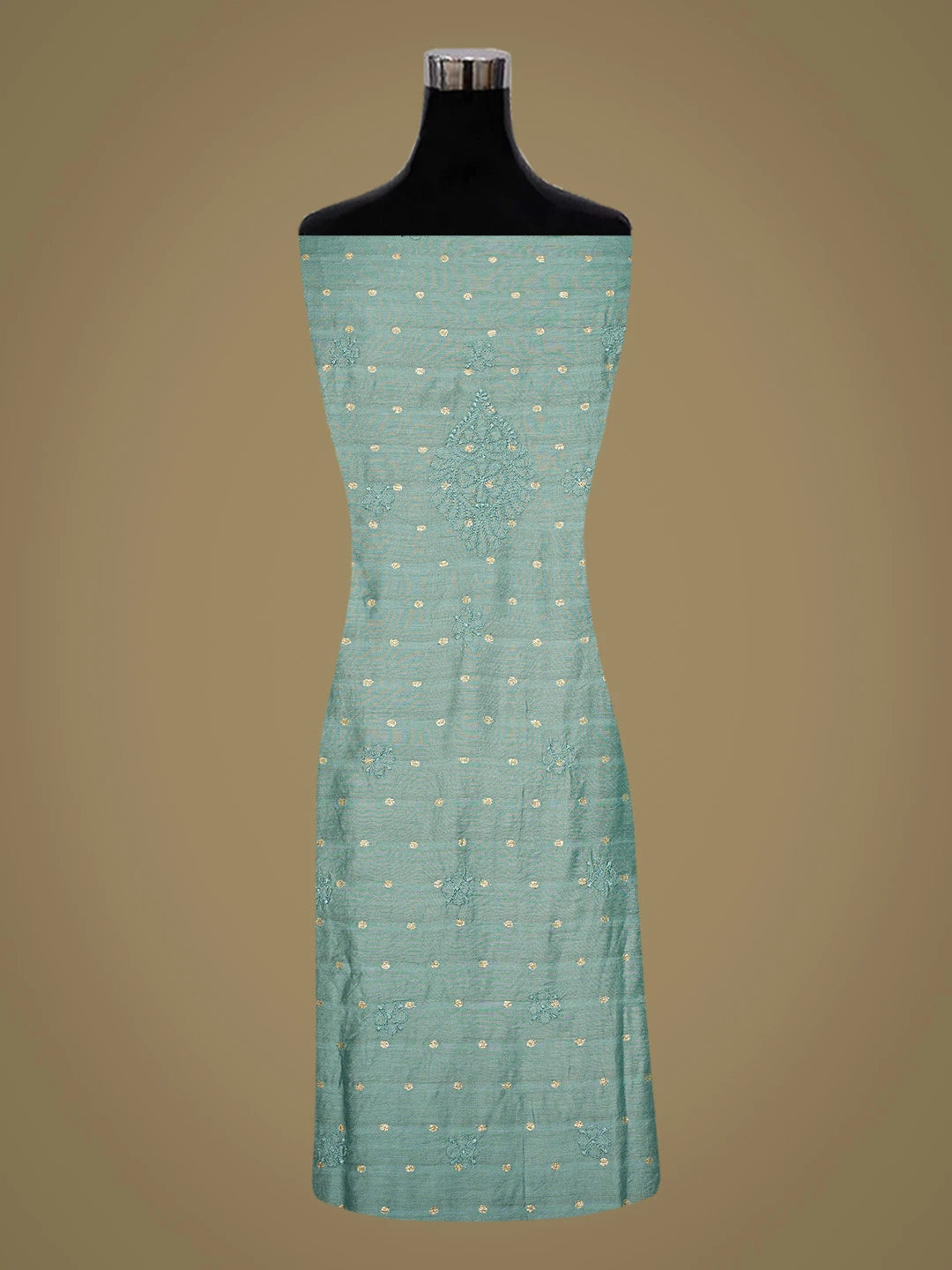 Ada Hand Embroidered Teal Green Chanderi Lucknowi Chikankari Unstitched Kurta Piece With Zari Taar Work 01A795362