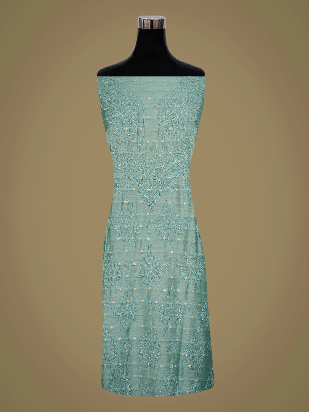 Ada Hand Embroidered Teal Green Chanderi Lucknowi Chikankari Unstitched Kurta Piece With Zari Taar Work 01A795362