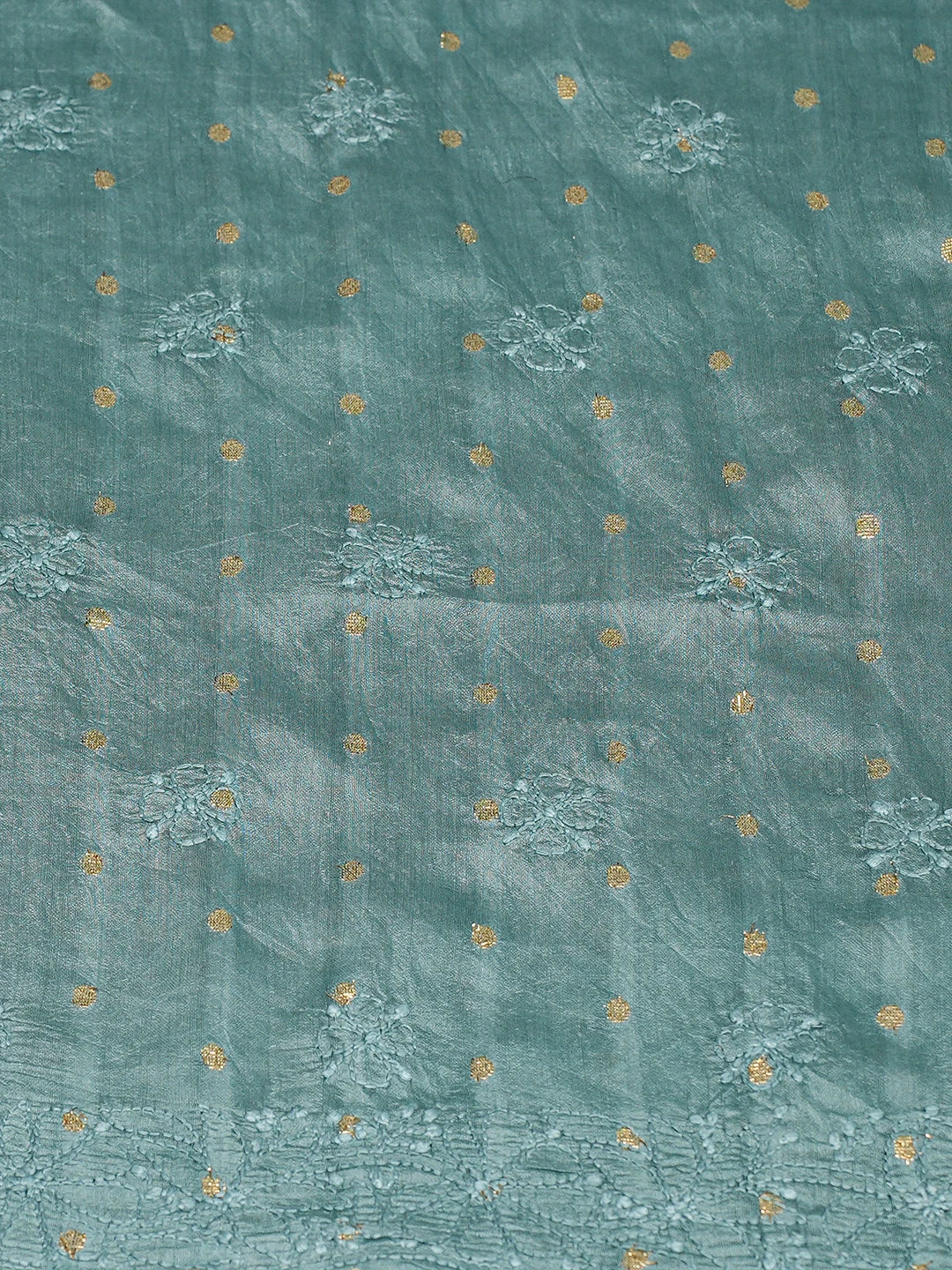 Ada Hand Embroidered Teal Green Chanderi Lucknowi Chikankari Unstitched Kurta Piece With Zari Taar Work 01A795362