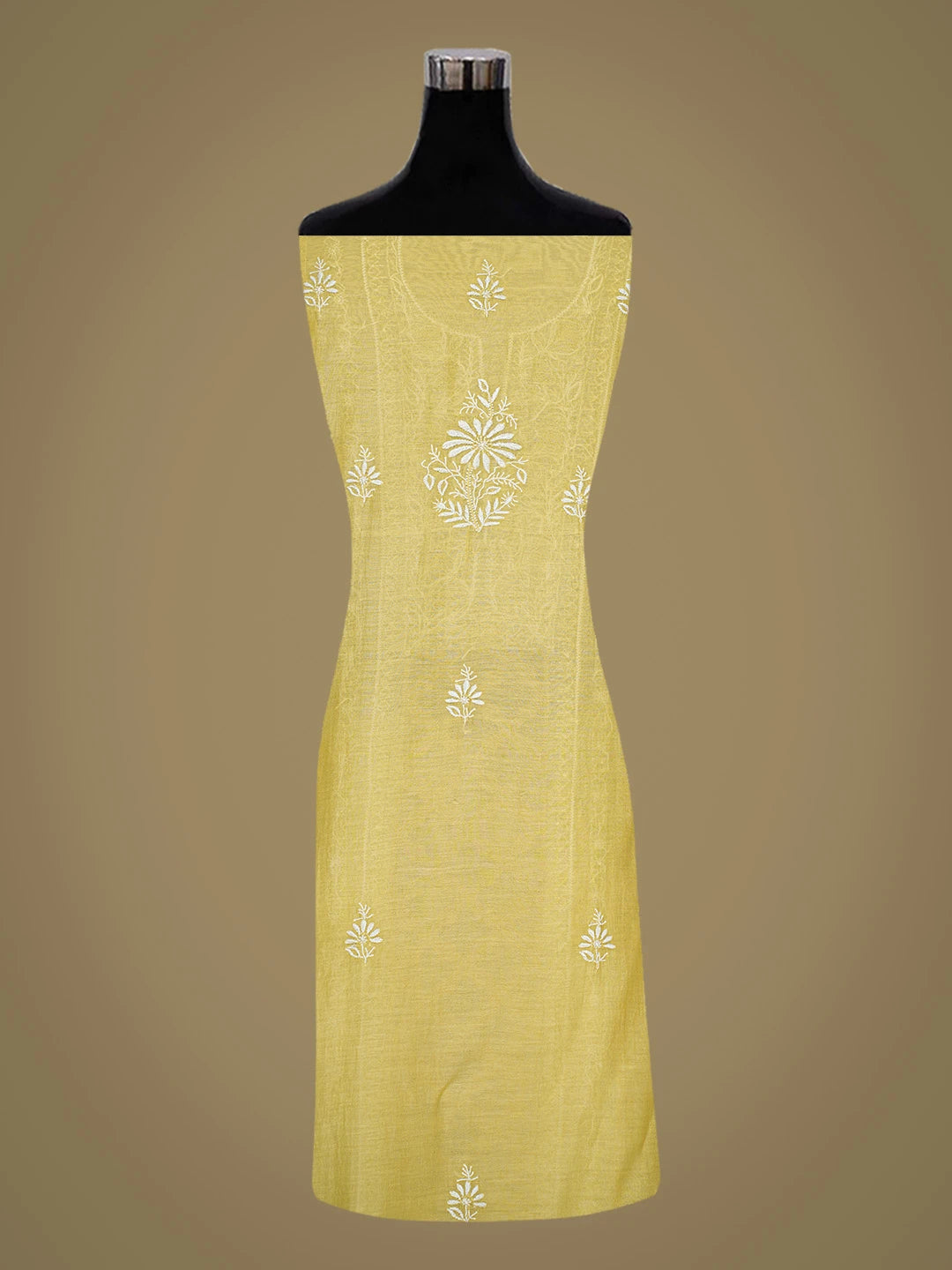 Ada Hand Embroidered Mustard Chanderi Lucknowi Chikankari Unstitched Kurta Dupatta Set 01A708646