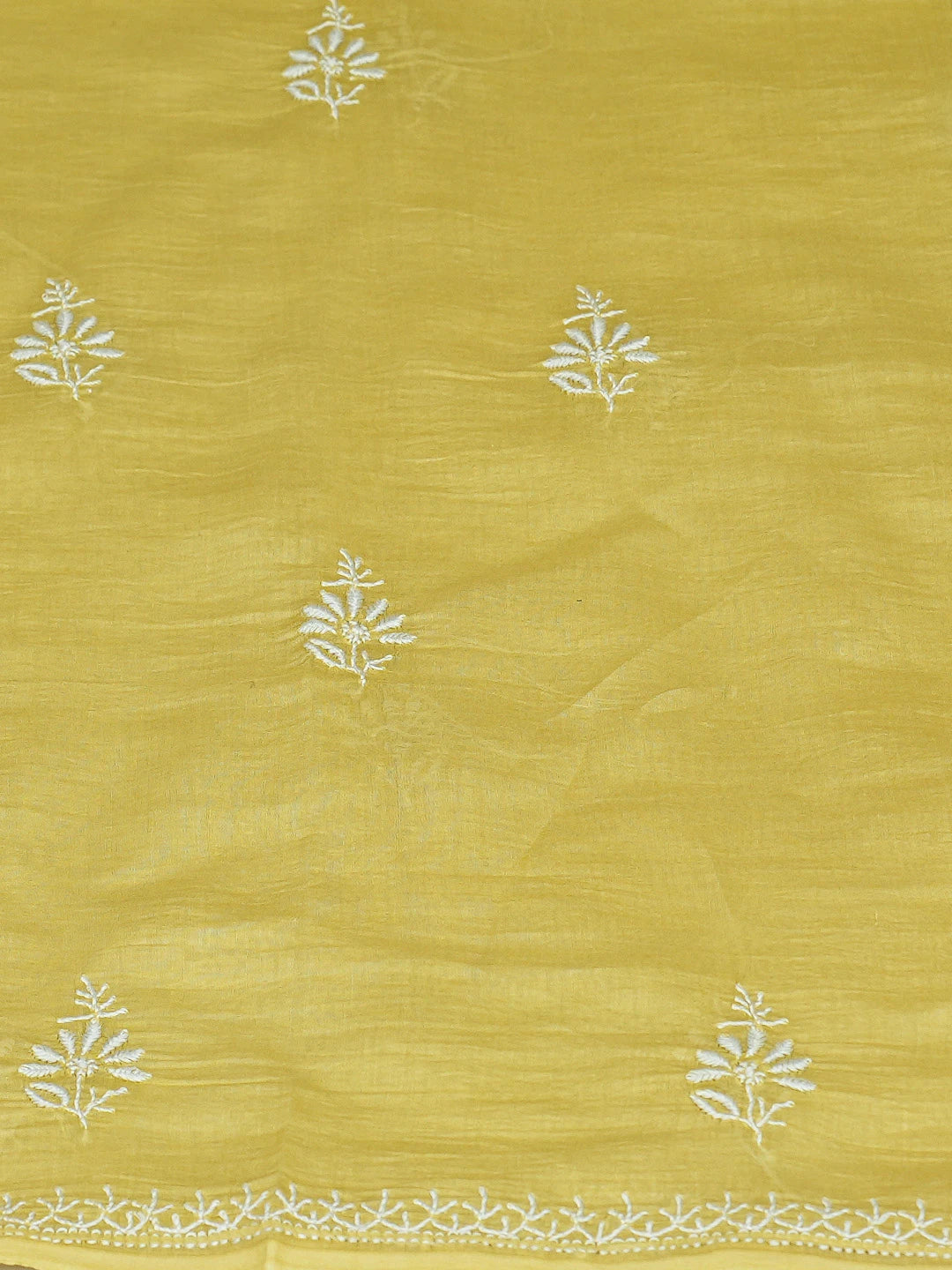 Ada Hand Embroidered Mustard Chanderi Lucknowi Chikankari Unstitched Kurta Dupatta Set 01A708646