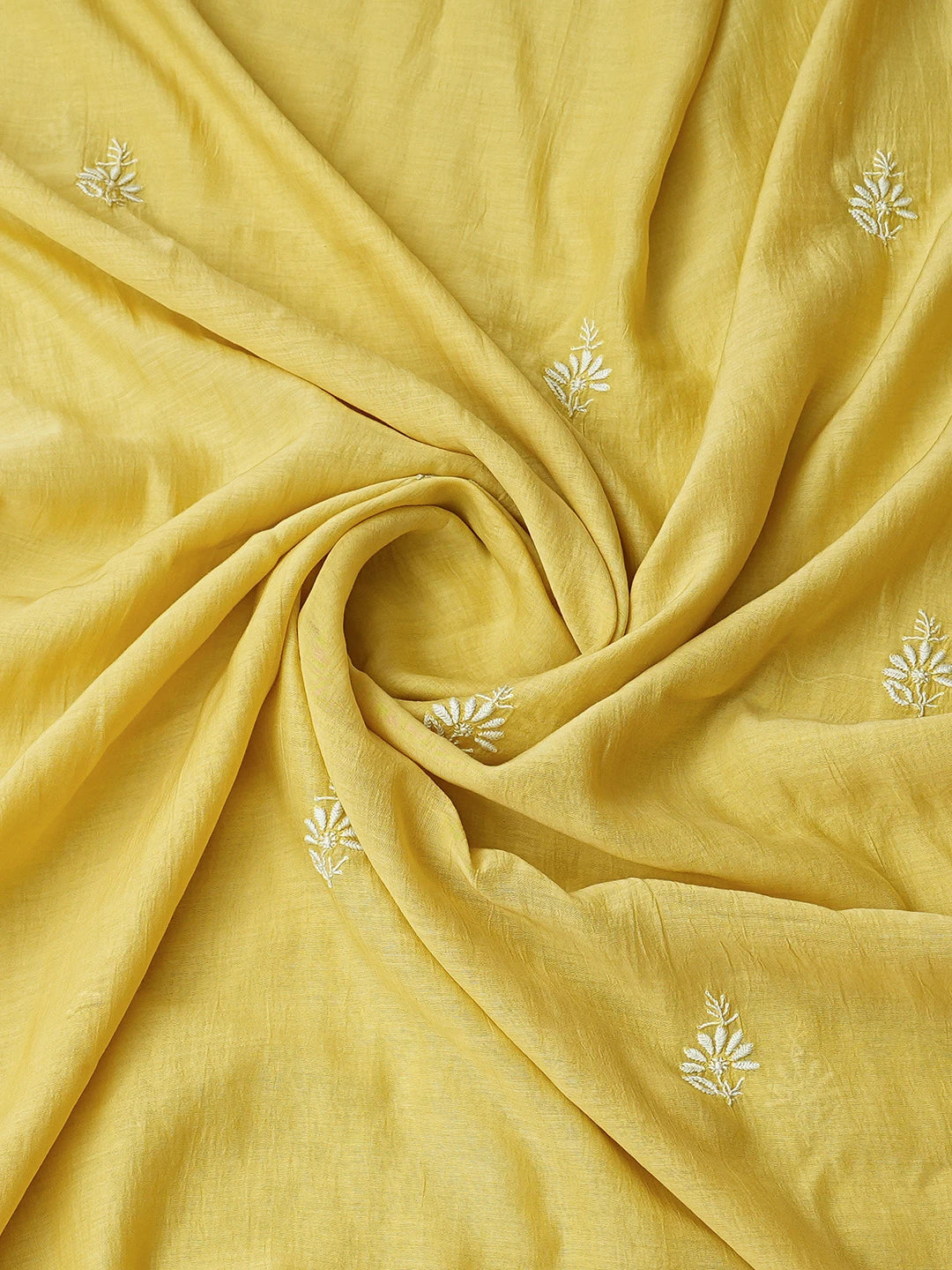 Ada Hand Embroidered Mustard Chanderi Lucknowi Chikankari Unstitched Kurta Dupatta Set 01A708646