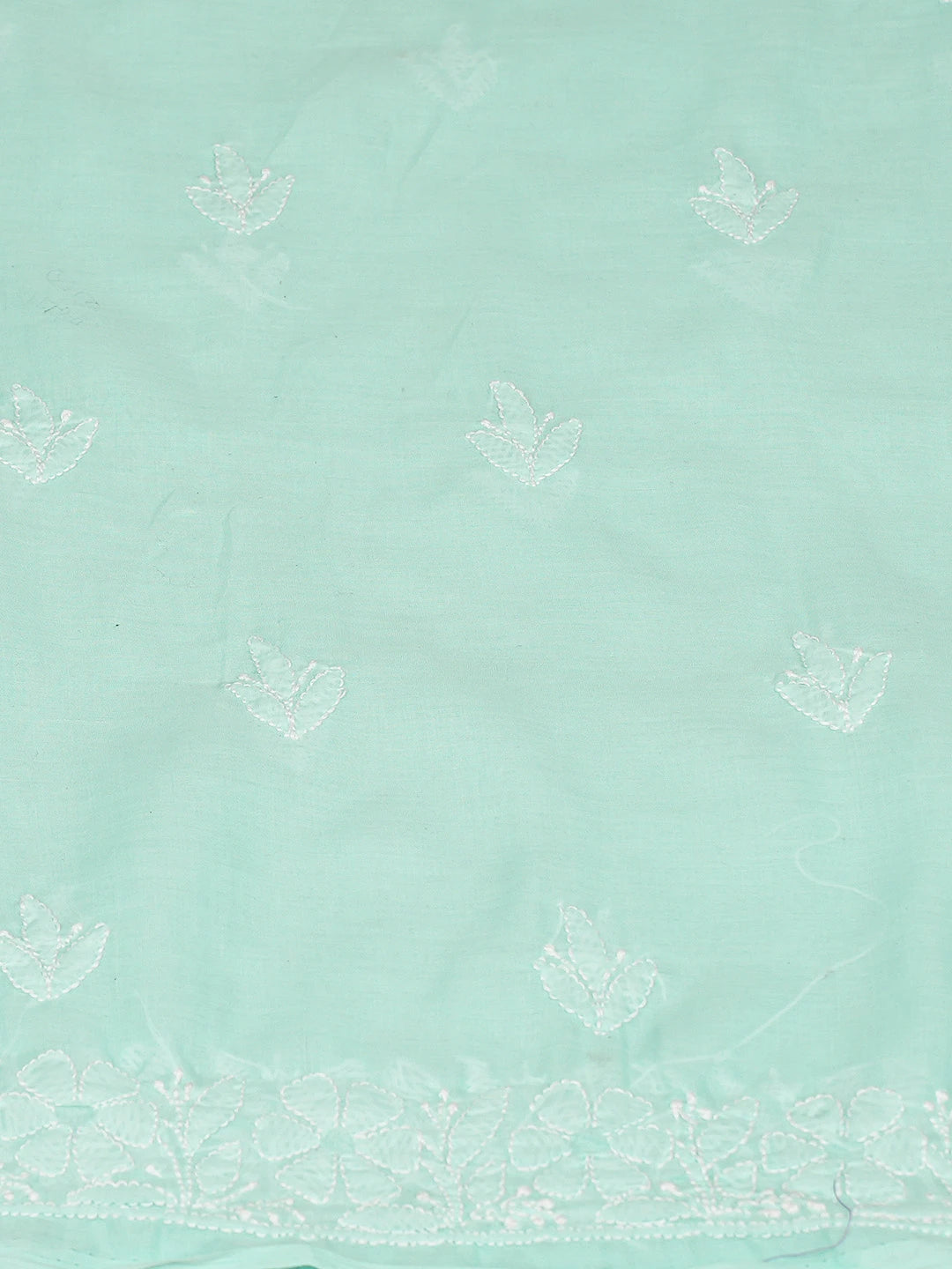 Ada Hand Embroidered Sea Green Cotton Lucknowi Chikankari Unstitched Kurta Piece 01A772938