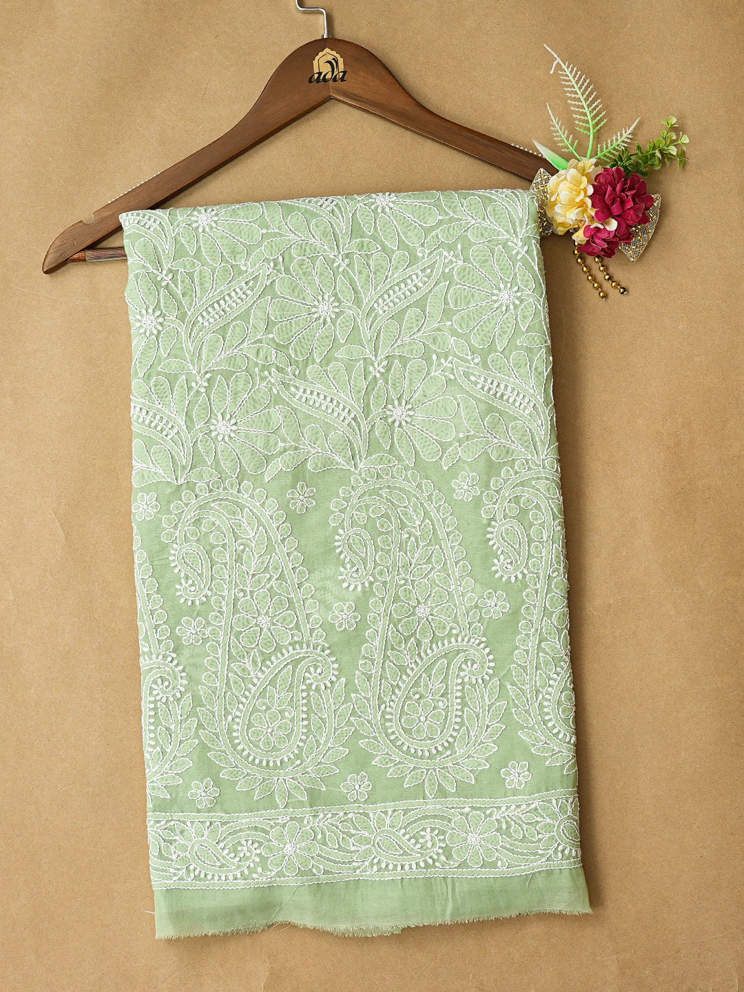 Ada Hand Embroidered Celadon Green Cotton Lucknowi Chikankari Unstitched Kurta Piece 01A773069
