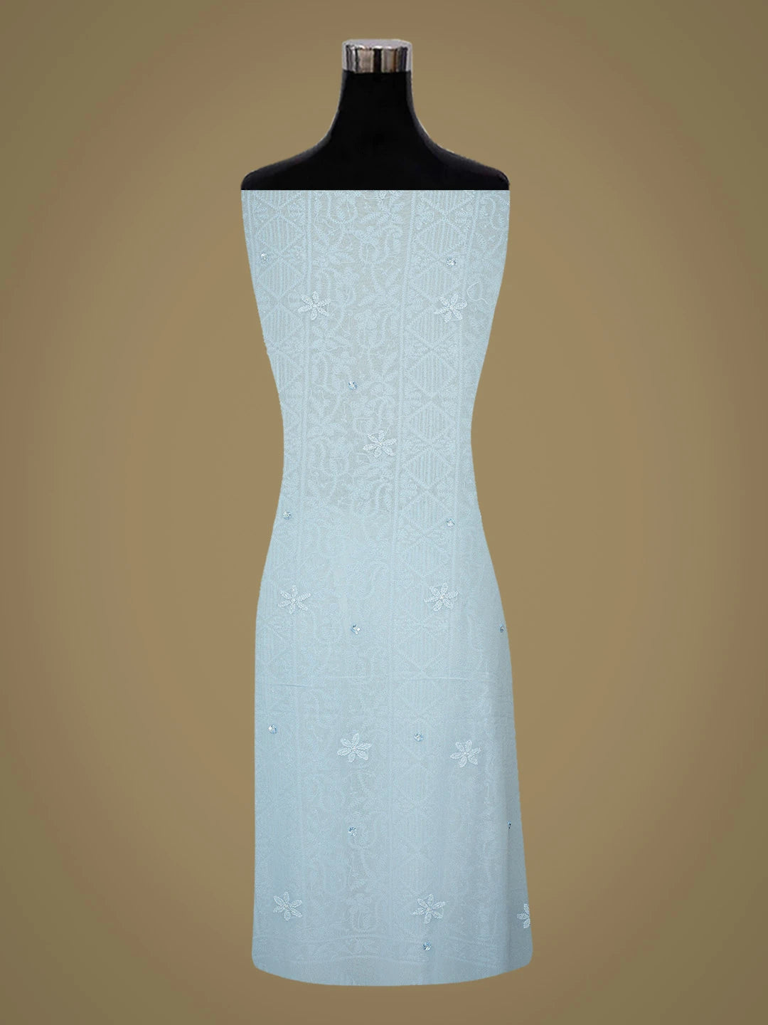 Ada Hand Embroidered Baby Blue Viscose Georgette Lucknowi Chikankari Unstitched Kurta Dupatta Set With Sequinned Work 01A757078