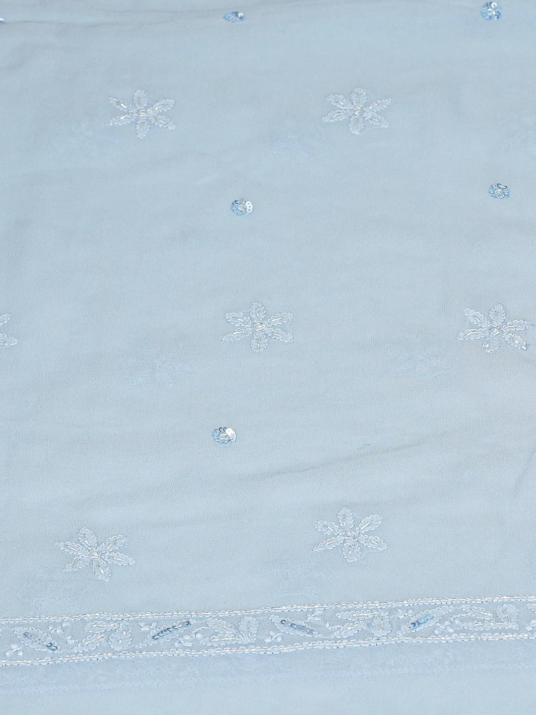Ada Hand Embroidered Baby Blue Viscose Georgette Lucknowi Chikankari Unstitched Kurta Dupatta Set With Sequinned Work 01A757078
