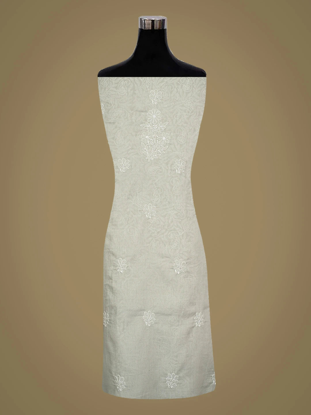 Ada Hand Embroidered Grey Cotton Lucknowi Chikankari Unstitched Kurta Piece 01A772925