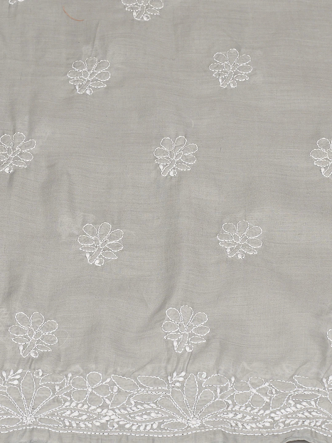 Ada Hand Embroidered Grey Cotton Lucknowi Chikankari Unstitched Kurta Piece 01A772925