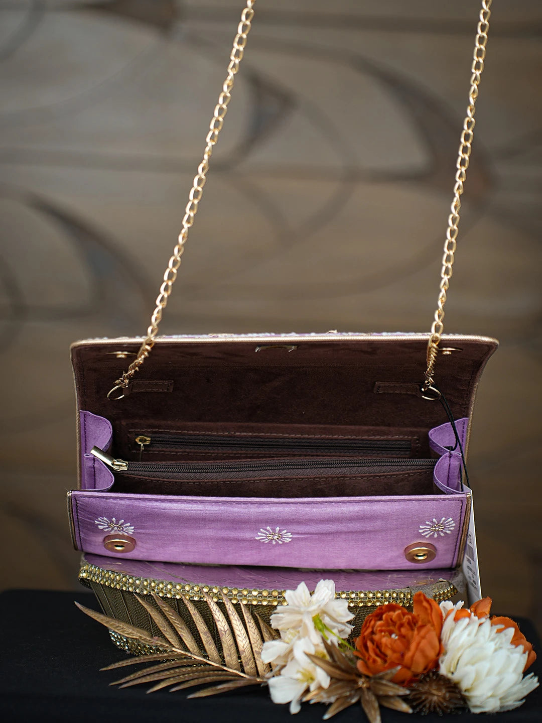 Ada Hand Embroidered Lavender Silk Lucknowi Chikankari Potli Bag With Zari Work 01A808304