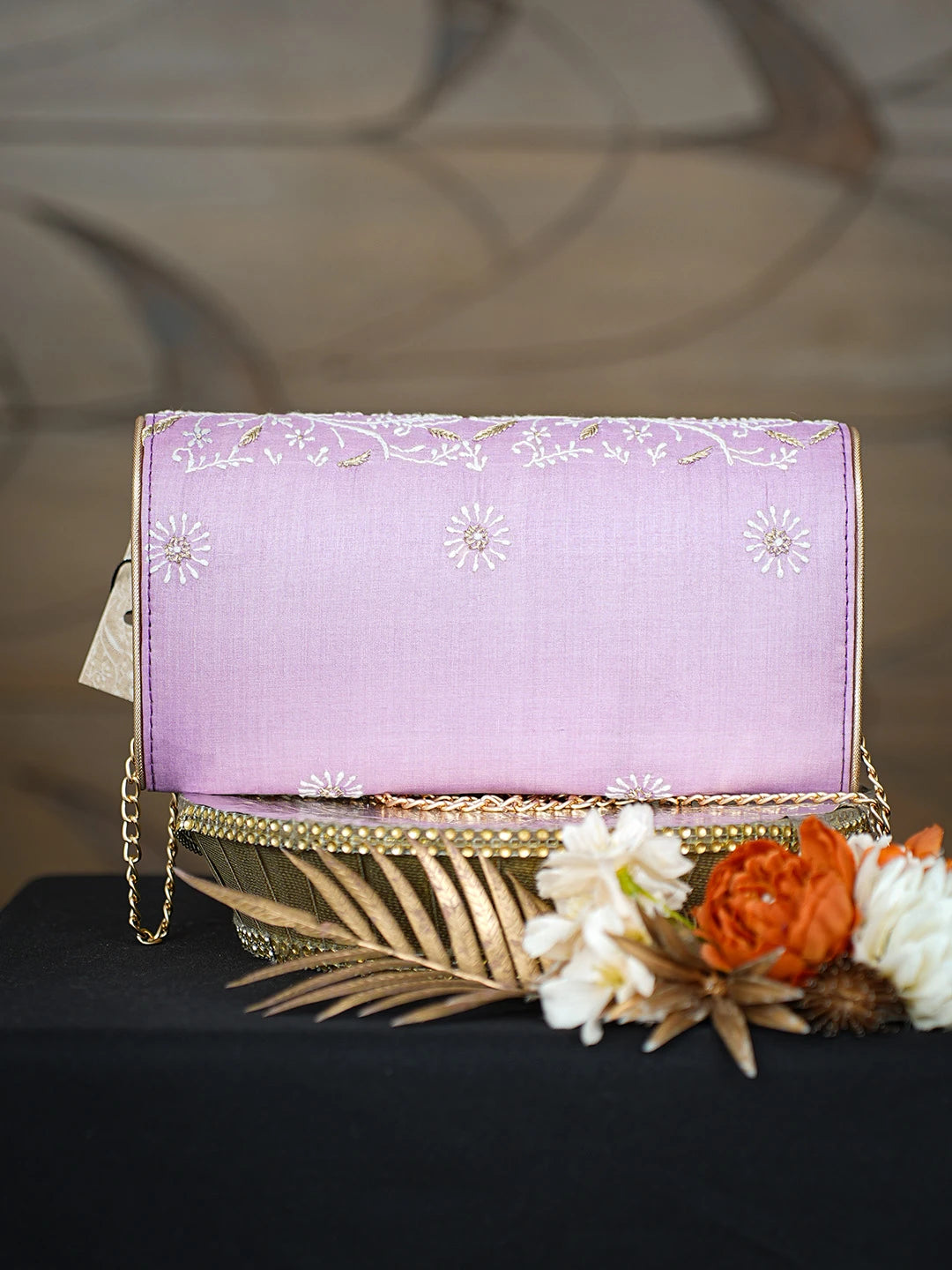 Ada Hand Embroidered Lavender Silk Lucknowi Chikankari Potli Bag With Zari Work 01A808304