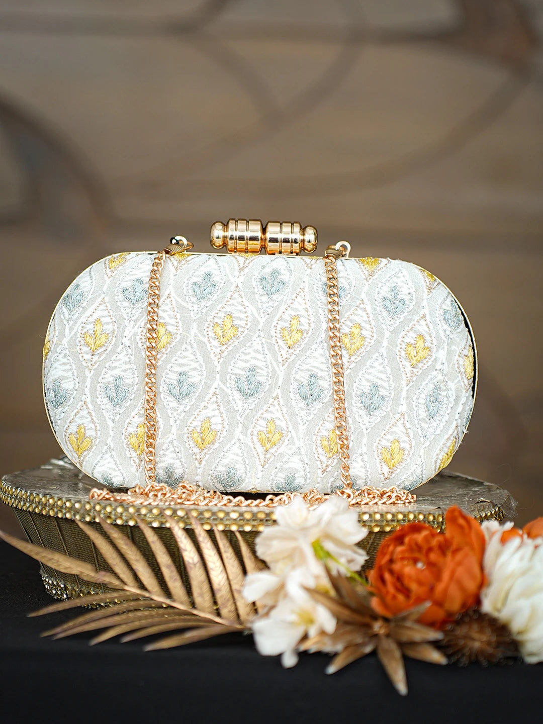 Ada Hand Embroidered Grey Pure Georgette Lucknowi Chikankari Clutch With Zari Work 01A785665