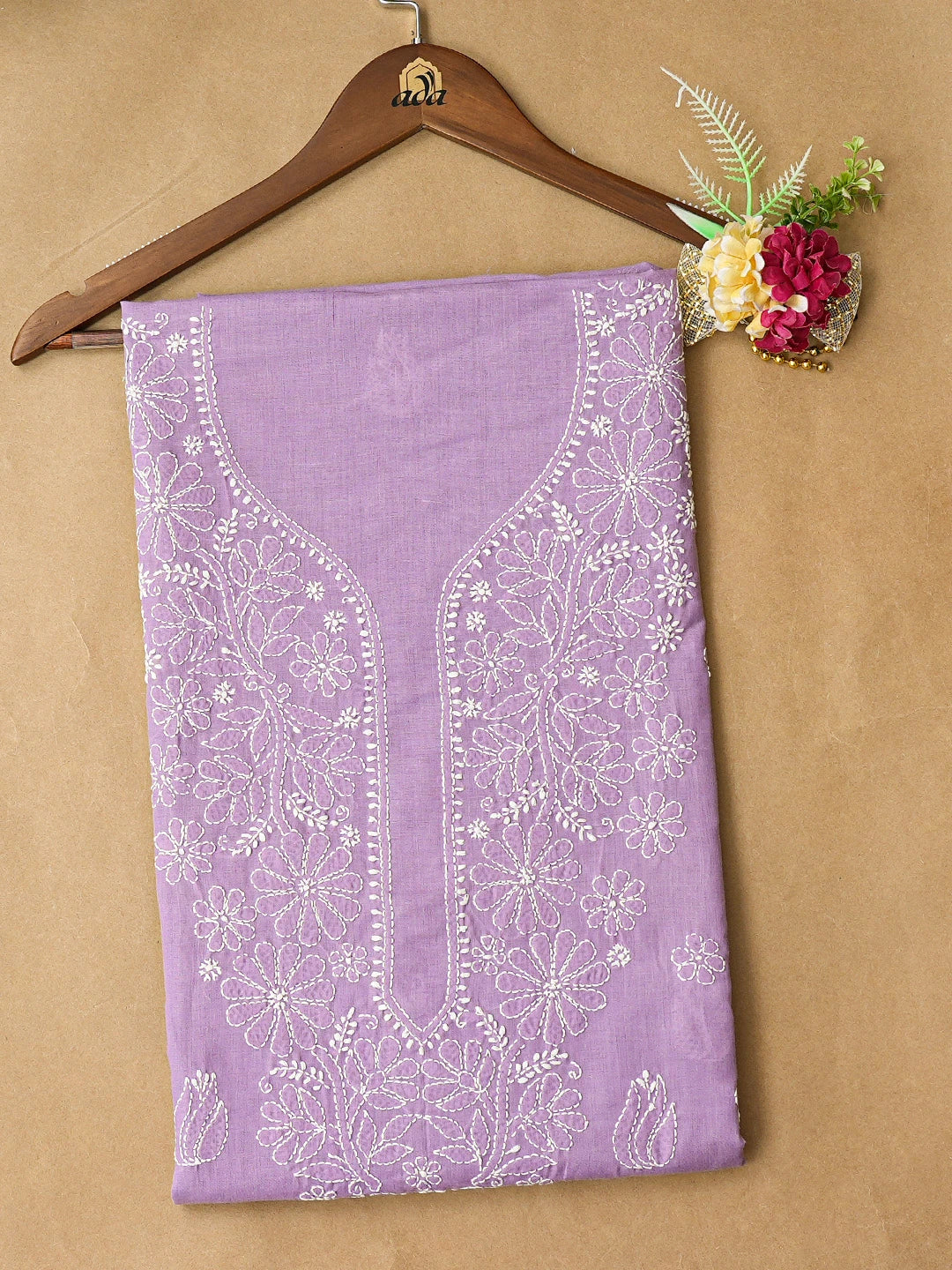 Ada Hand Embroidered Mauve Cotton Lucknowi Chikankari Unstitched Kurta Piece 01A759449