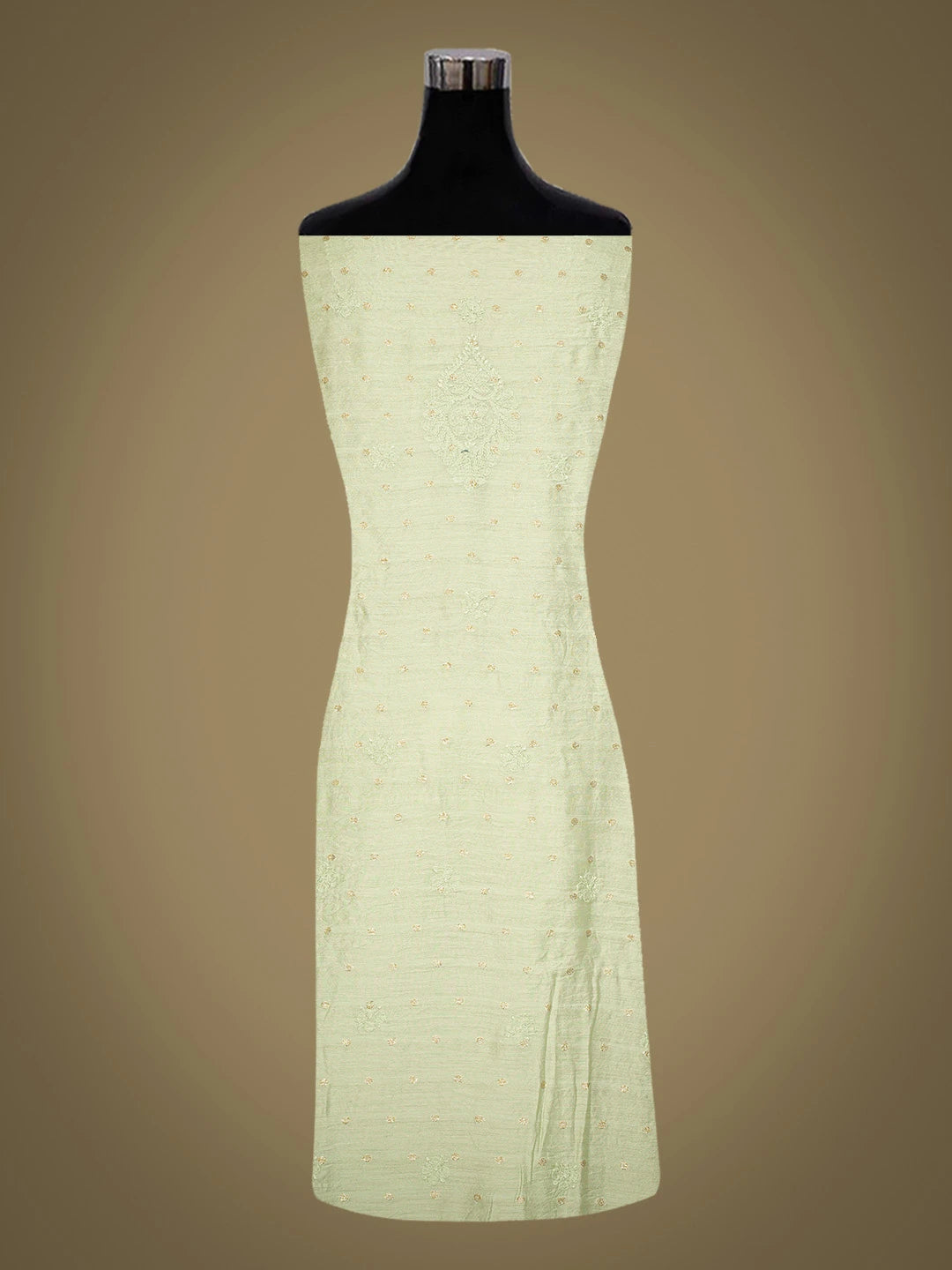 Ada Hand Embroidered Light Green Chanderi Lucknowi Chikankari Unstitched Kurta Piece With Zari Taar Work 01A795360