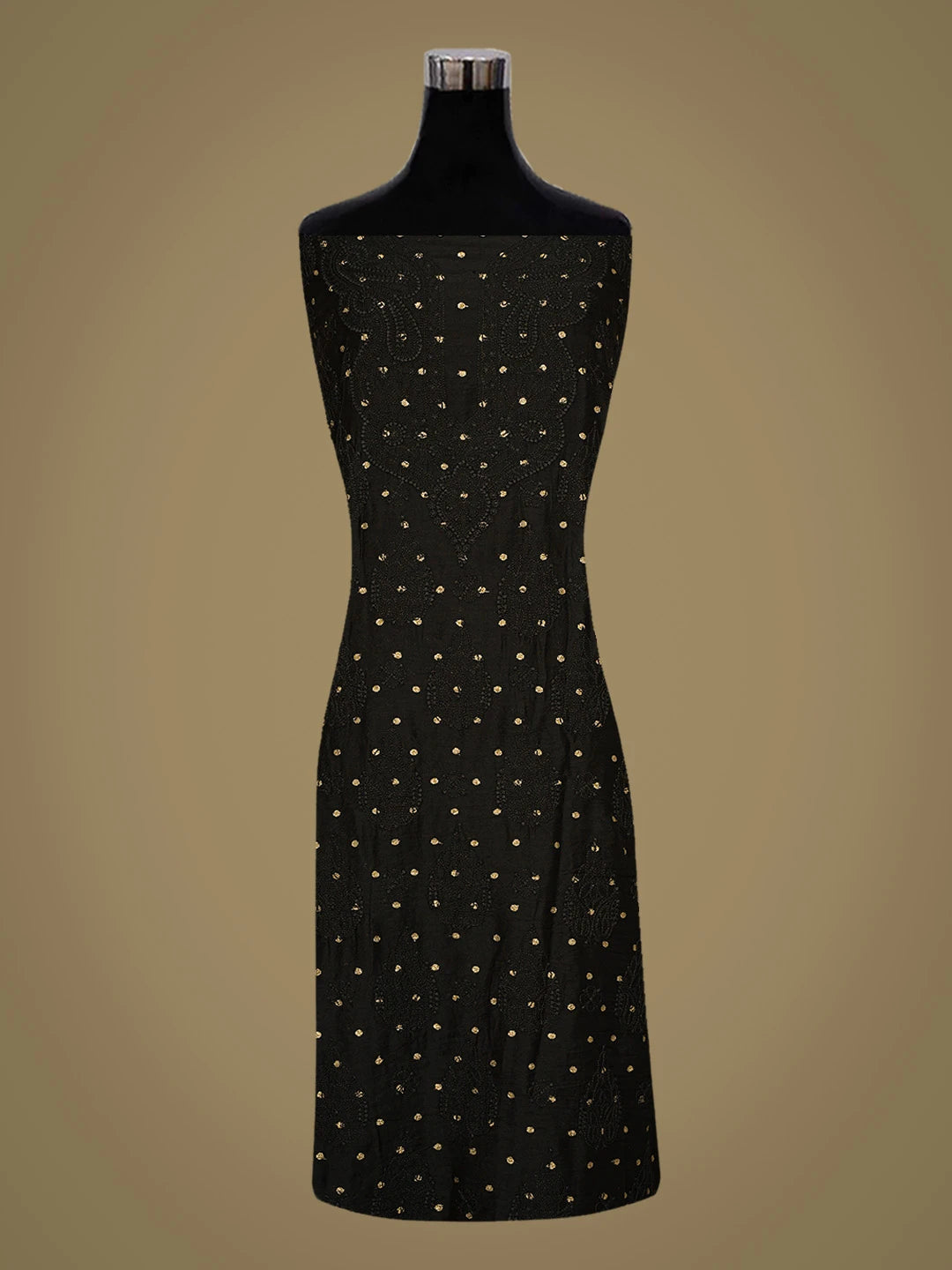 Ada Hand Embroidered Black Chanderi Lucknowi Chikankari Unstitched Kurta Piece With Zari Taar Work 01A795361