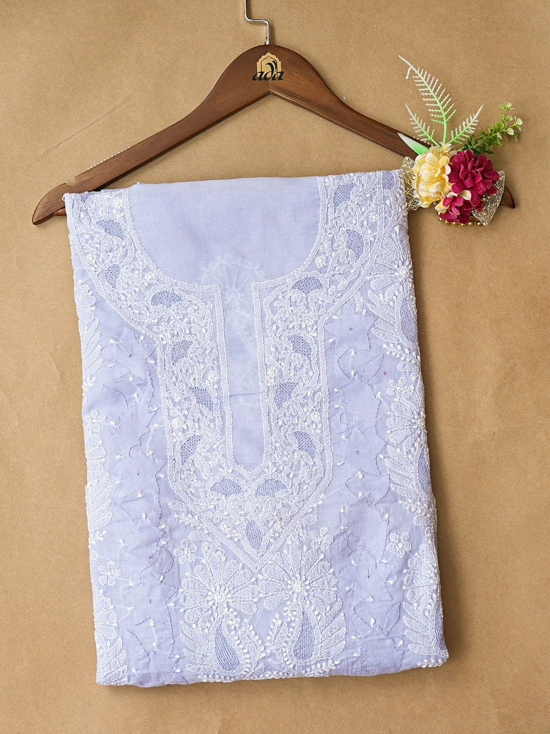 Ada Hand Embroidered Mauve Cotton Lucknowi Chikankari Unstitched Kurta Piece 01A773108