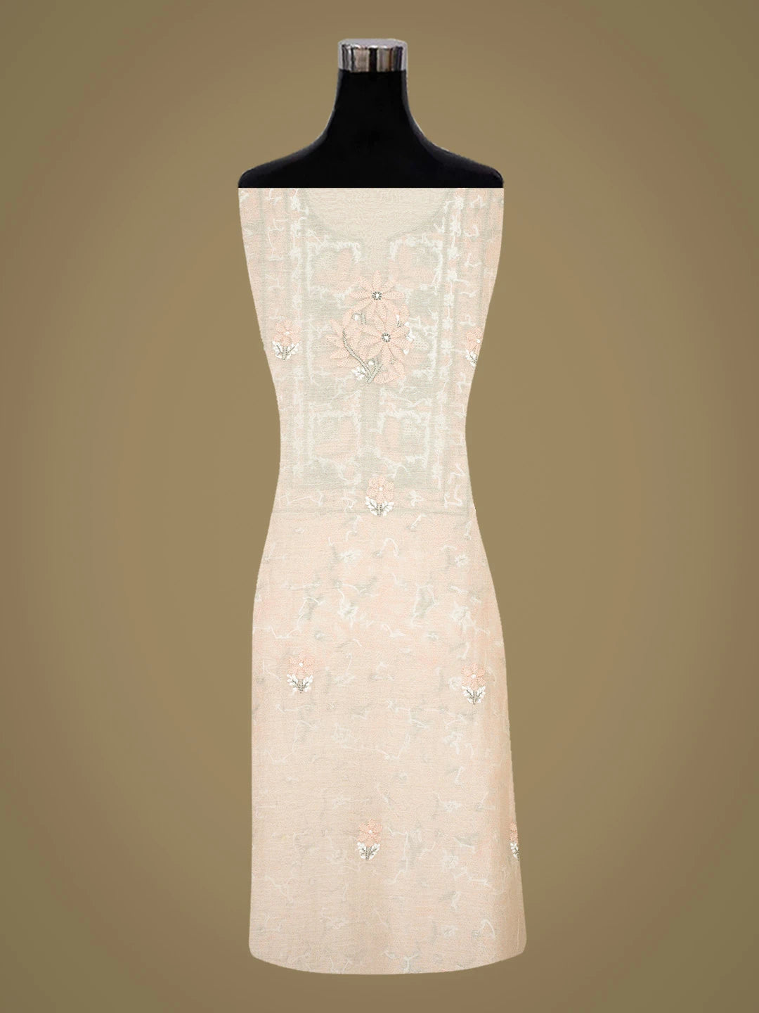 Ada Hand Embroidered Off White Chanderi Lucknowi Chikankari Unstitched Kurta Dupatta Set 01A722345