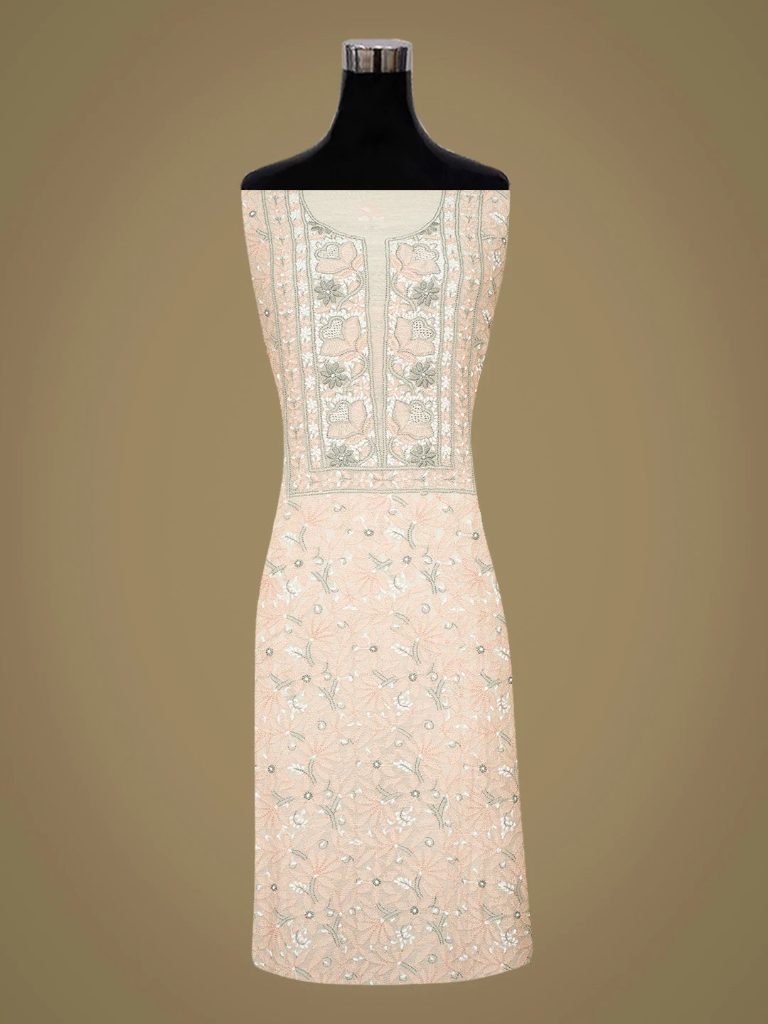 Ada Hand Embroidered Off White Chanderi Lucknowi Chikankari Unstitched Kurta Dupatta Set 01A722345