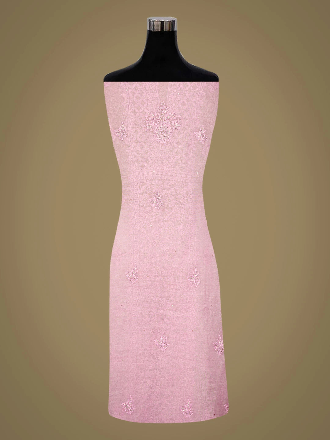 Ada Hand Embroidered Pink Chanderi Lucknowi Chikankari Unstitched Kurta Dupatta Set With Pearl Work 01A699618