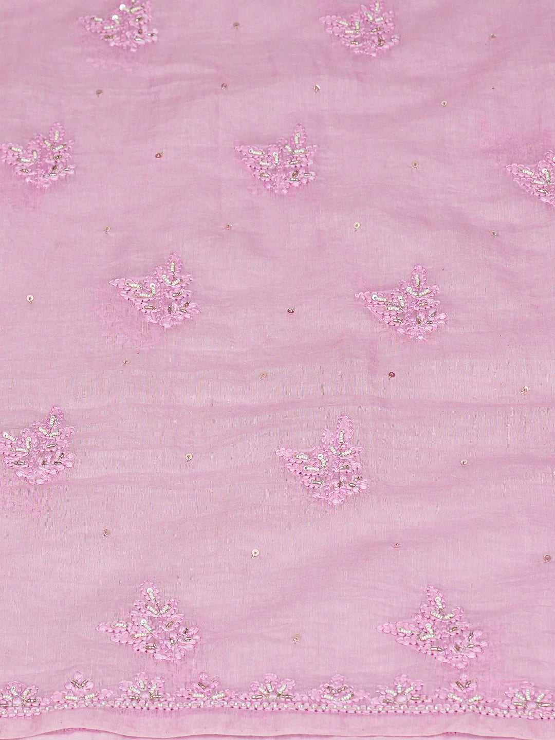 Ada Hand Embroidered Pink Chanderi Lucknowi Chikankari Unstitched Kurta Dupatta Set With Pearl Work 01A699618