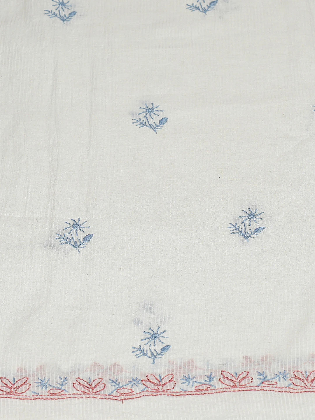 Ada Hand Embroidered Off White Kota Chanderi Lucknowi Chikankari Unstitched Kurta Dupatta Set 01A412772
