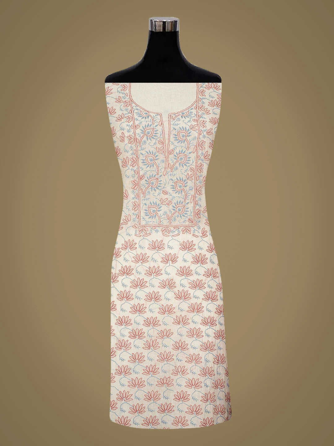 Ada Hand Embroidered Off White Kota Chanderi Lucknowi Chikankari Unstitched Kurta Dupatta Set 01A412772