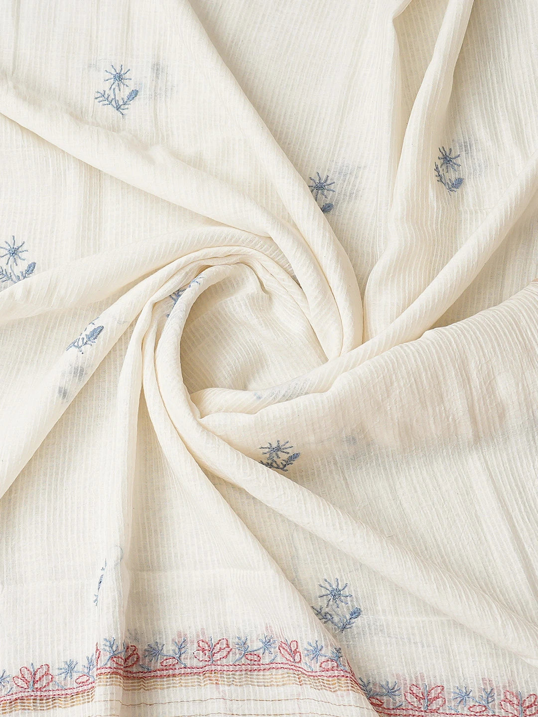 Ada Hand Embroidered Off White Kota Chanderi Lucknowi Chikankari Unstitched Kurta Dupatta Set 01A412772