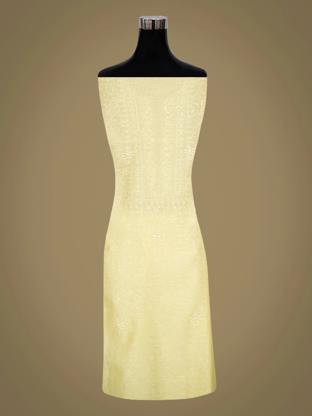 Ada Hand Embroidered Yellow Chanderi Lucknowi Chikankari Unstitched Kurta Dupatta Set 01A664536