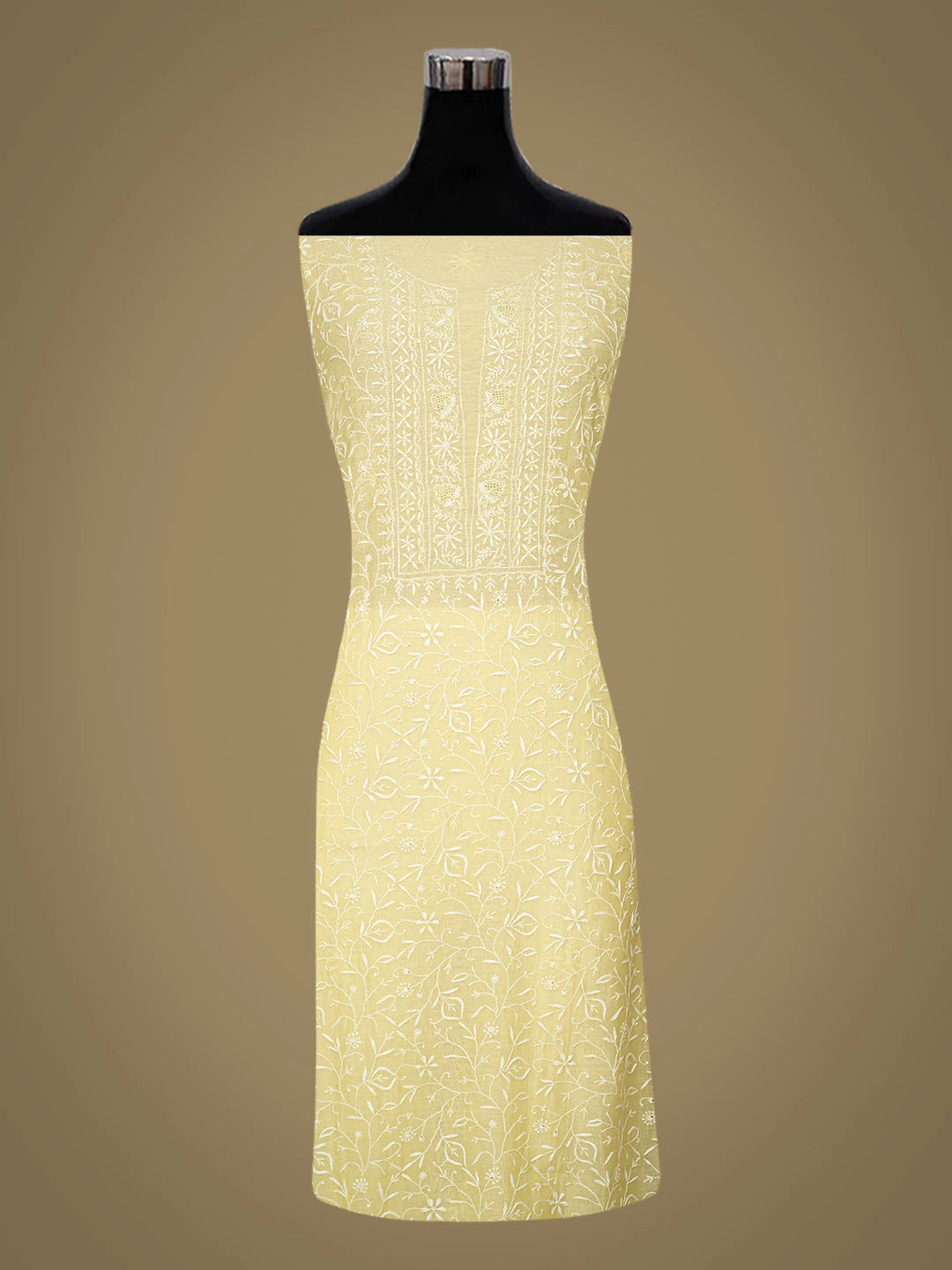 Ada Hand Embroidered Yellow Chanderi Lucknowi Chikankari Unstitched Kurta Dupatta Set 01A664536