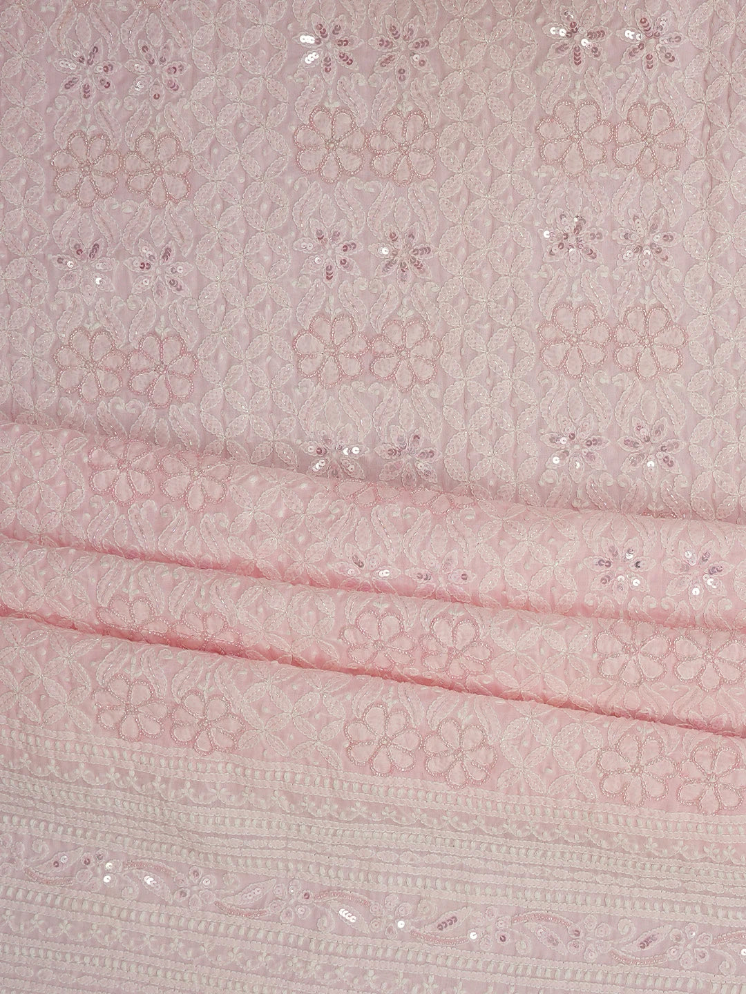 Ada Hand Embroidered Pink Cotton Lucknowi Chikankari Unstitched Suit Piece With Sequinned Work 01A791874
