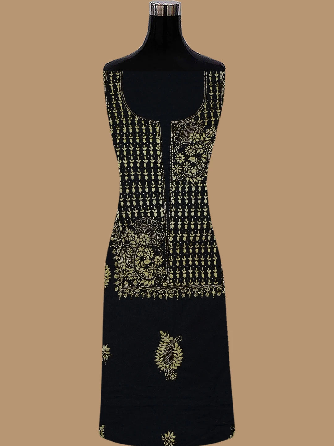Ada Hand Embroidered Black Cotton Lucknowi Chikankari Unstitched Kurta Dupatta Set 01A760123