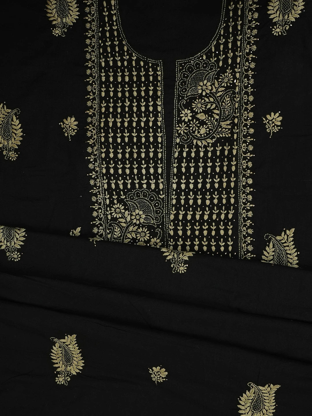 Ada Hand Embroidered Black Cotton Lucknowi Chikankari Unstitched Kurta Dupatta Set 01A760123