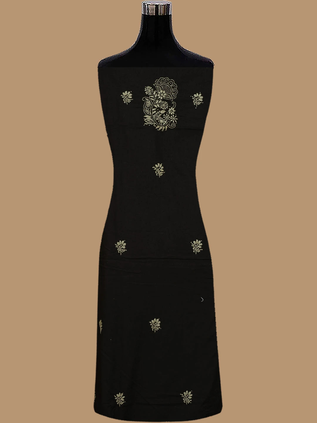 Ada Hand Embroidered Black Cotton Lucknowi Chikankari Unstitched Kurta Dupatta Set 01A760123