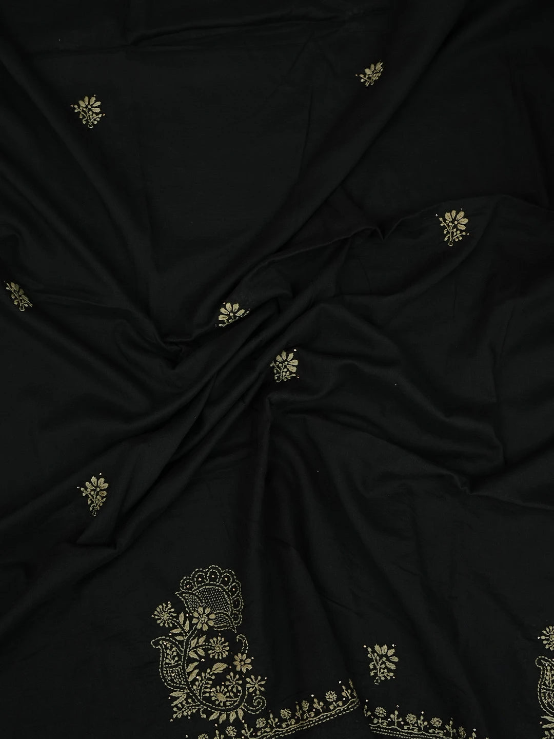 Ada Hand Embroidered Black Cotton Lucknowi Chikankari Unstitched Kurta Dupatta Set 01A760123