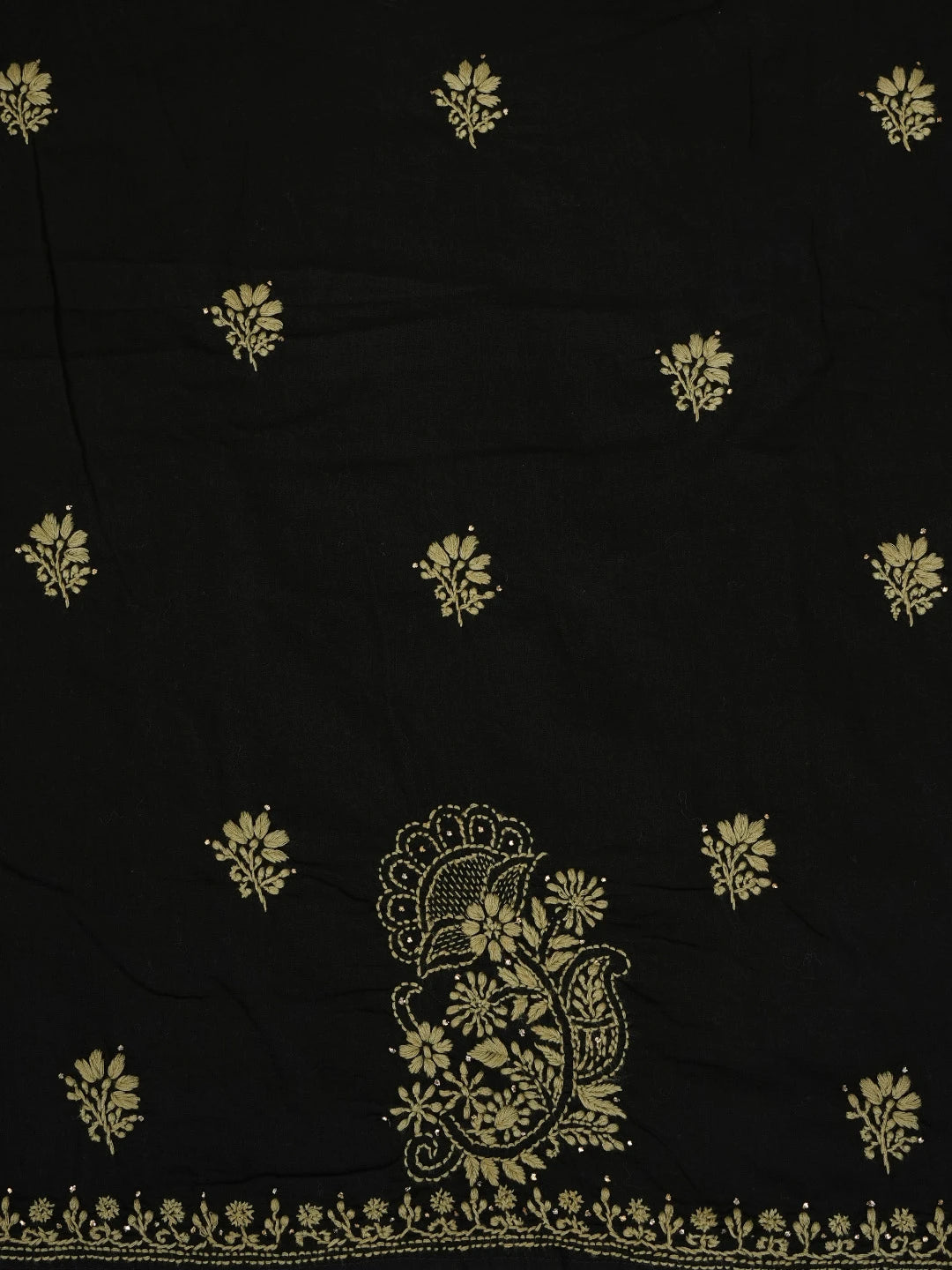 Ada Hand Embroidered Black Cotton Lucknowi Chikankari Unstitched Kurta Dupatta Set 01A760123