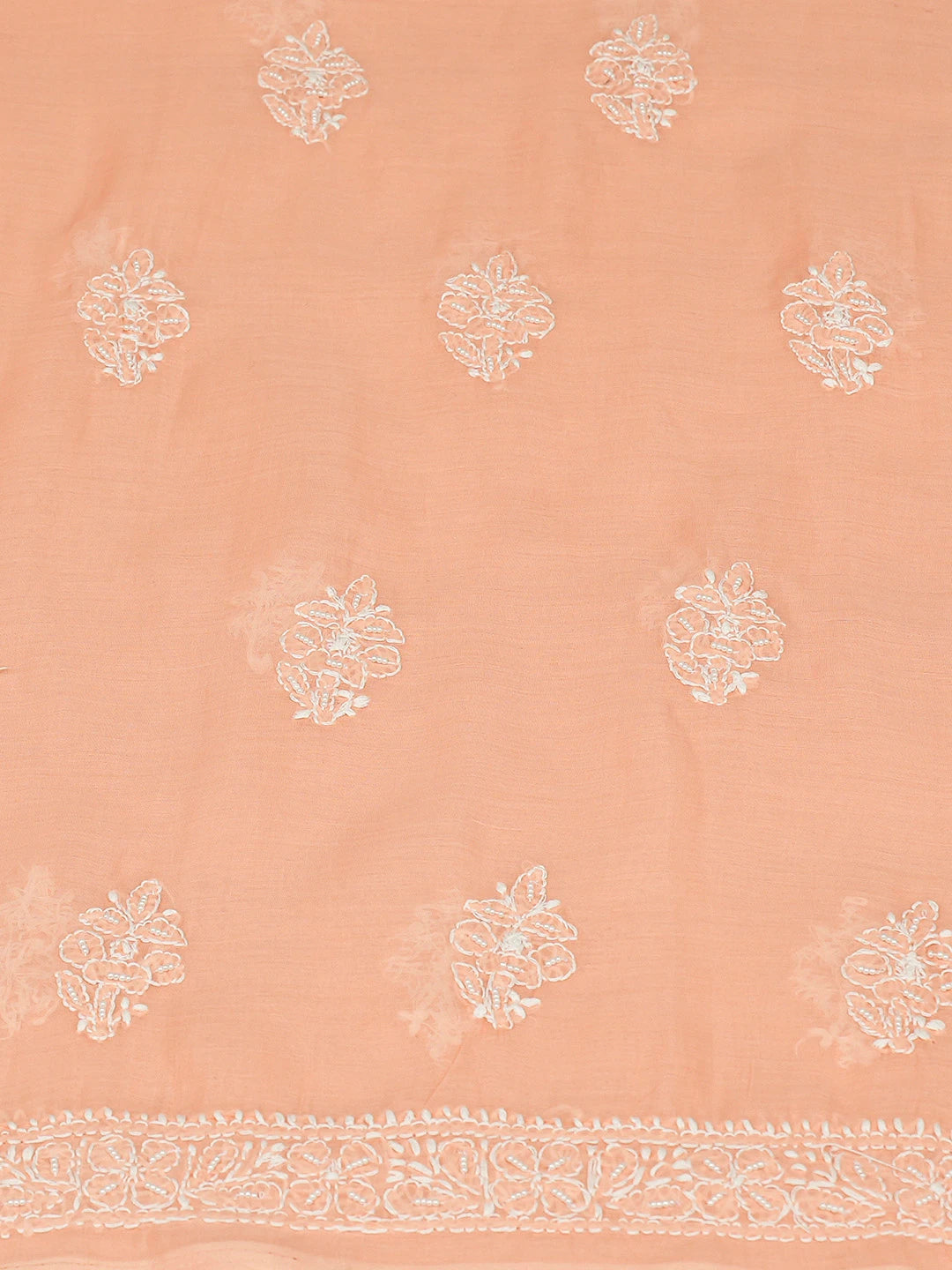 Ada Hand Embroidered Peach Cotton Lucknowi Chikankari Unstitched Kurta Piece With Parsi Work 01A288123