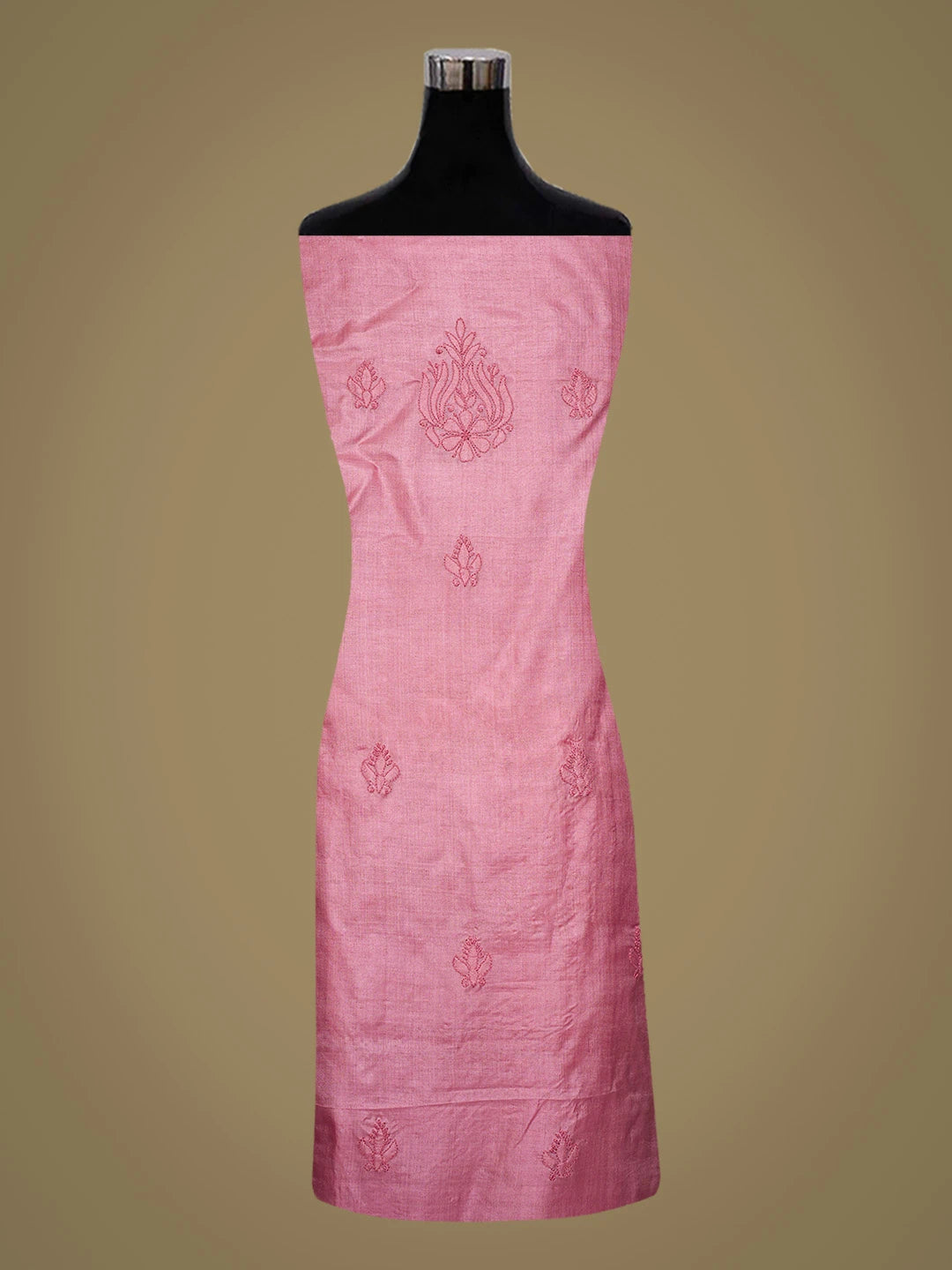 Ada Hand Embroidered Onion Pink Silk Lucknowi Chikankari Unstitched Kurta Piece 01A722170