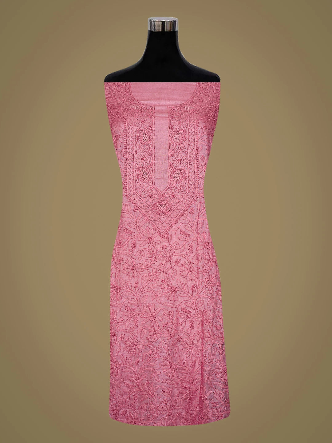 Ada Hand Embroidered Onion Pink Silk Lucknowi Chikankari Unstitched Kurta Piece 01A722170