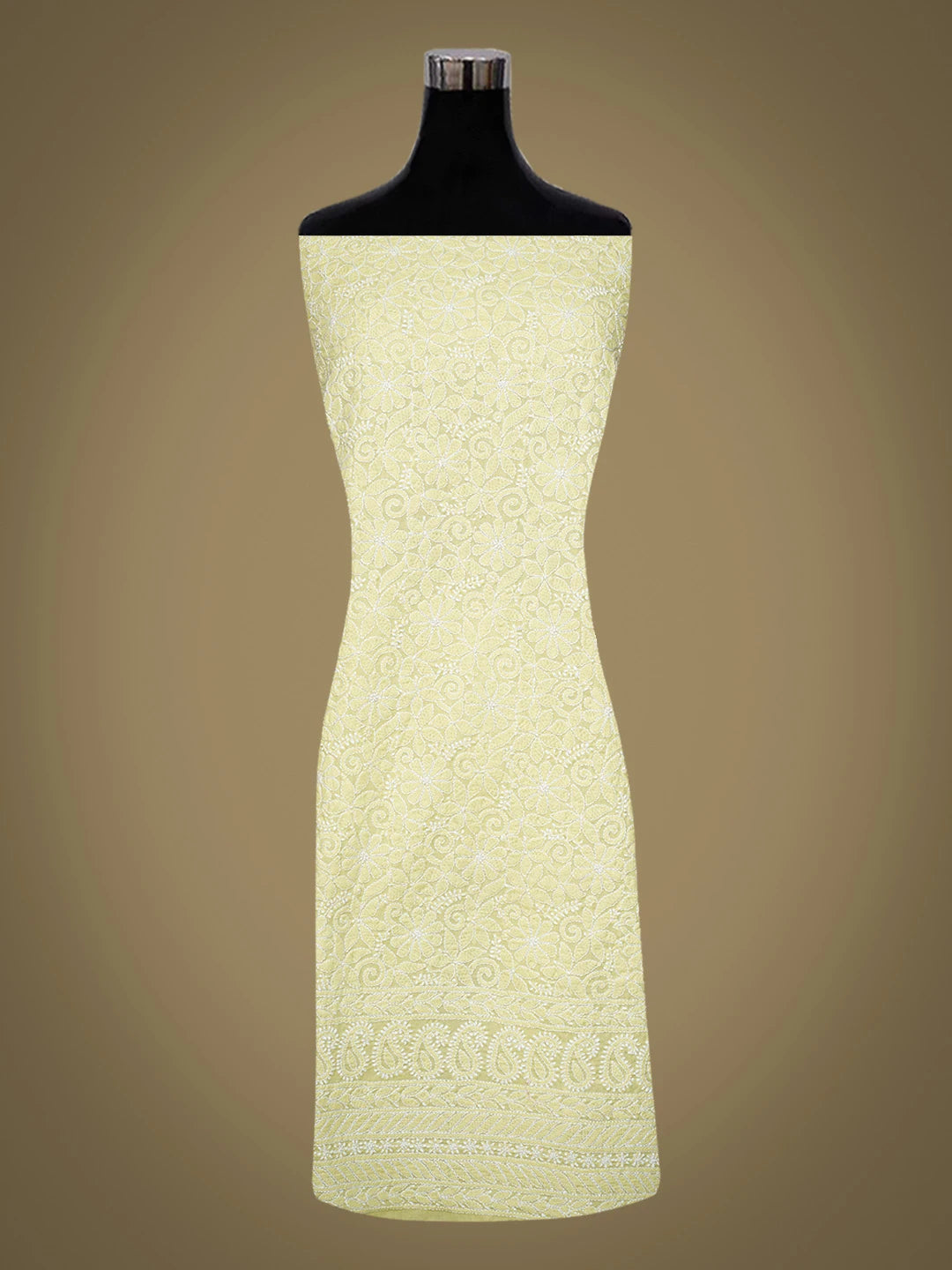 Ada Hand Embroidered Lime Green Cotton Lucknowi Chikankari Unstitched Kurta Piece 01A772906